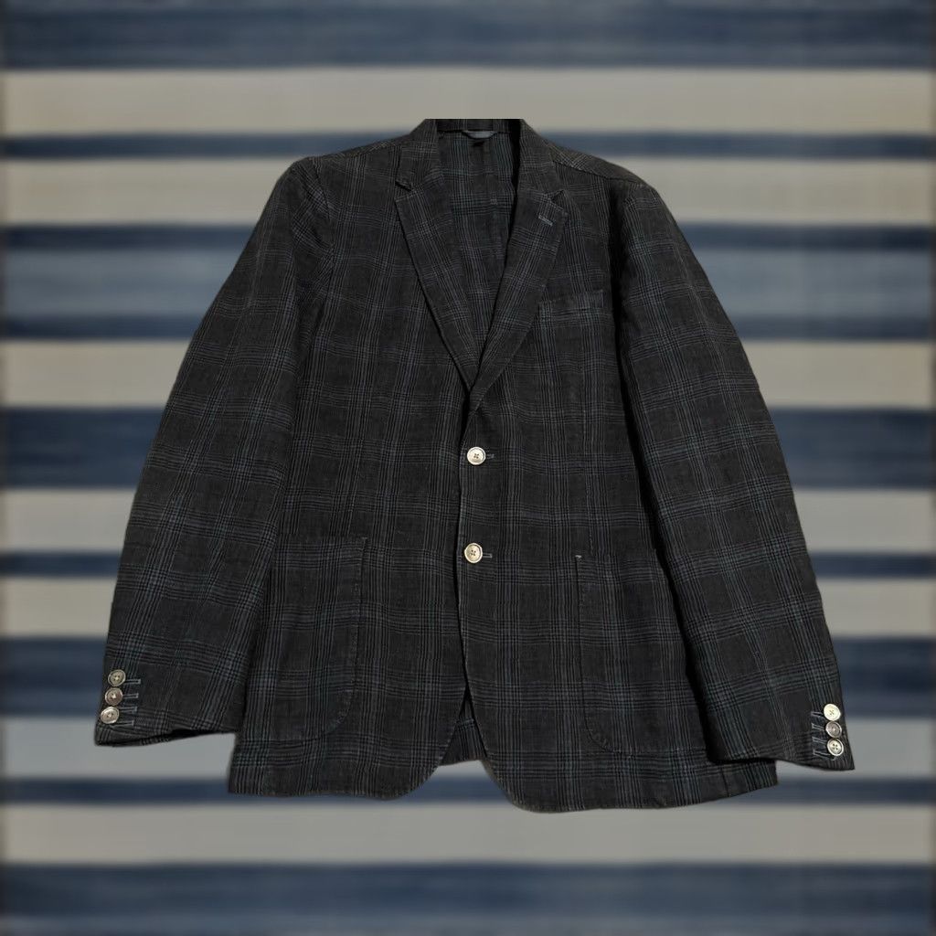 Hugo Boss HUGO BOSS Blazer Plaid Jacket Cotton Linen Blue 40R Regular Men Size 40R - 1 Thumbnail