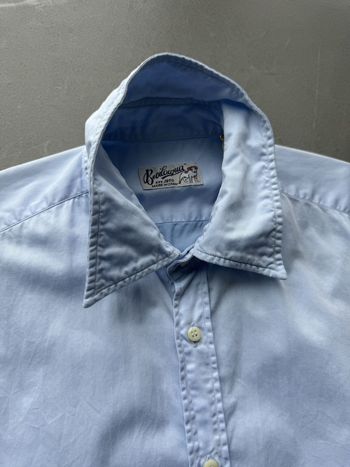 Bevilacqua BEVILACQUA Italy Handmade Mens Blue Cotton Dress Shirt Size US S / EU 44-46 / 1 - 12 Thumbnail