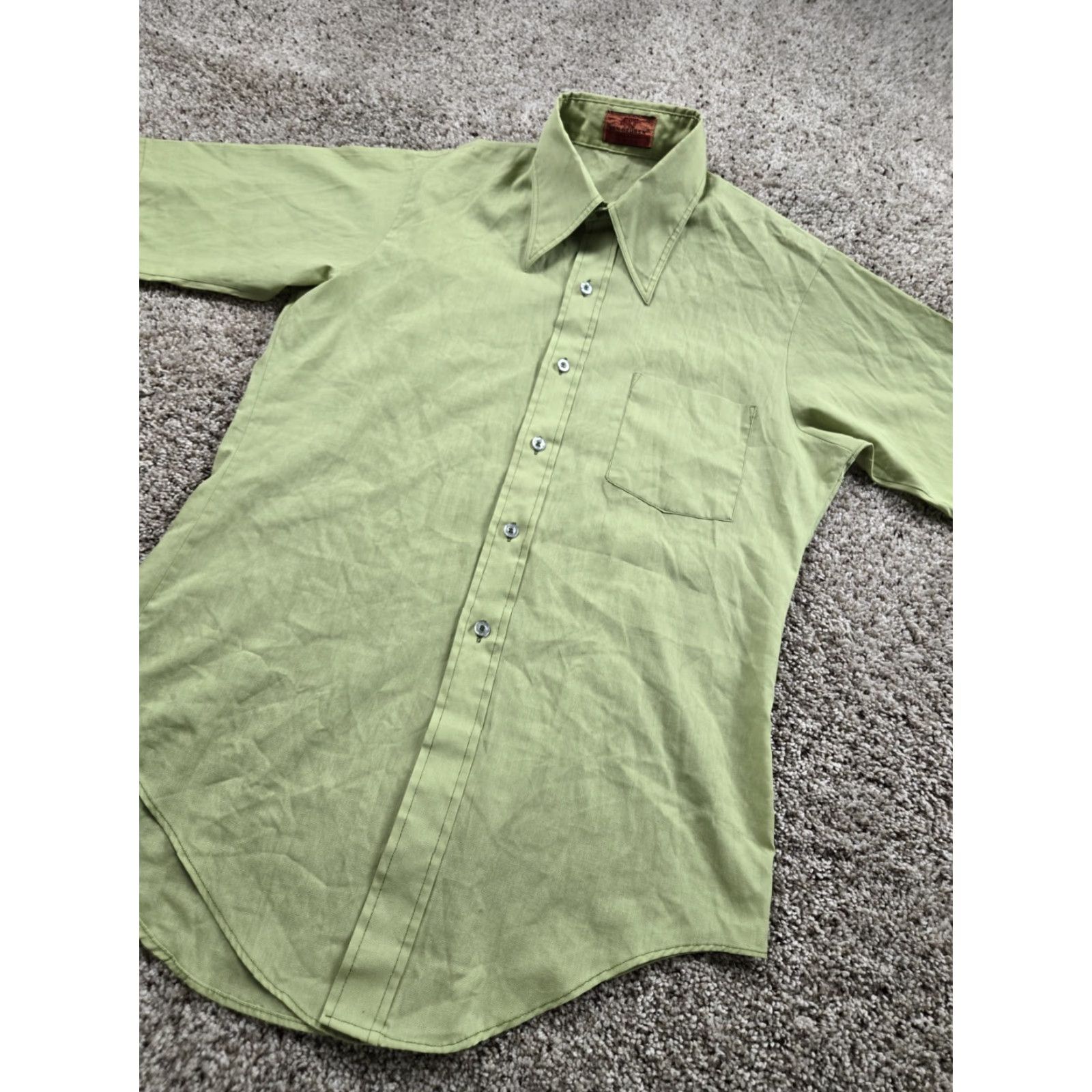 Van Heusen VINTAGE Van Heusen Shirt Men 15.5 Green Short Sleeve 70s Disco Point Collar Shirt Size US L / EU 52-54 / 3 - 2 Thumbnail