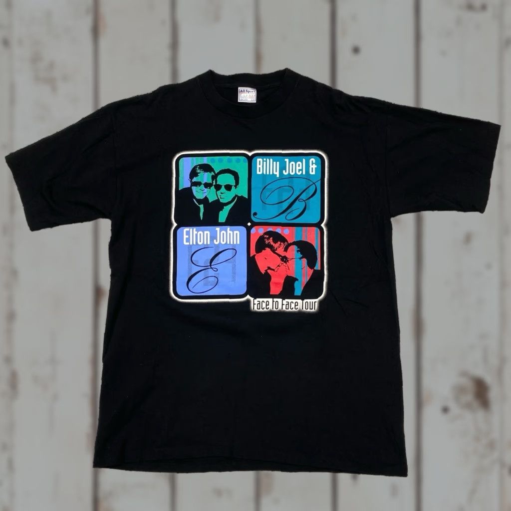 Hanes VINTAGE Elton John Billy Joel Face to Face Tour T-Shirt XL Men Black Hanes Cotton Logo 2001 2000s Music Band Size US XL / EU 56 / 4 - 1 Thumbnail