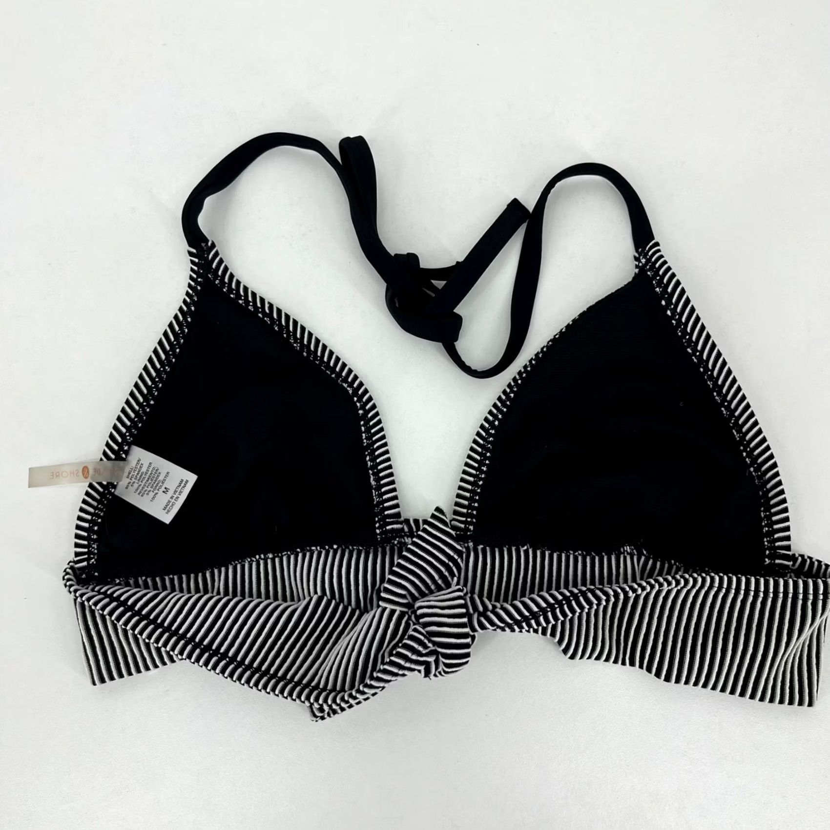 Vintage Shade & Shore Bikini Top Women's M Black Striped Triangle Wireless Halter Top M BLACK Striped Triangle Wireless Women’s Bikini Top Size M / US 6-8 / IT 42-44 - 4 Thumbnail