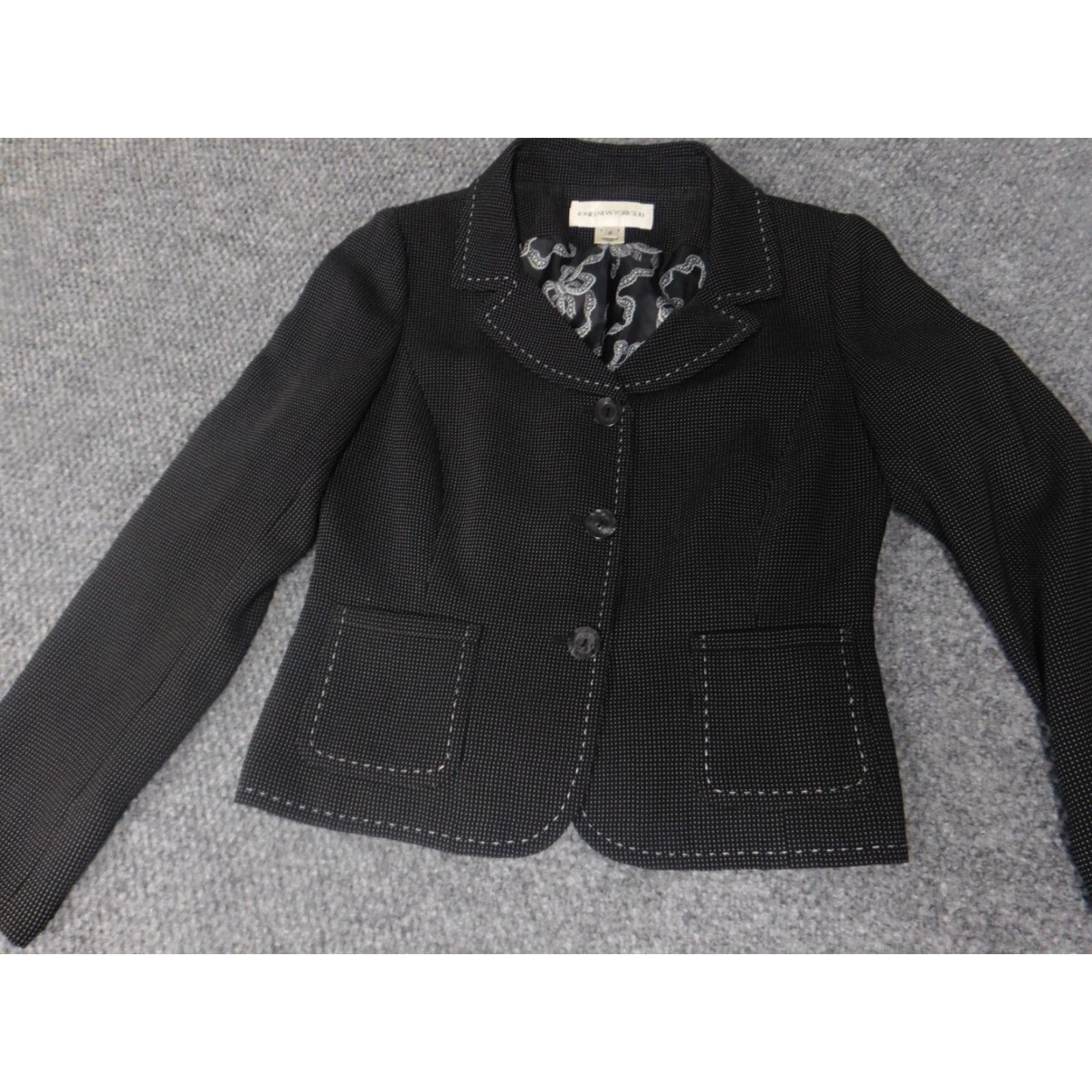 Jones New York Jones New York Blazer Womens 4 Black Striped Polyester Lightweight Button Mid-Length Blazer Womens Regular 4 Button Casual Business Fall Winter Size S / US 4 / IT 40 - 2 Thumbnail