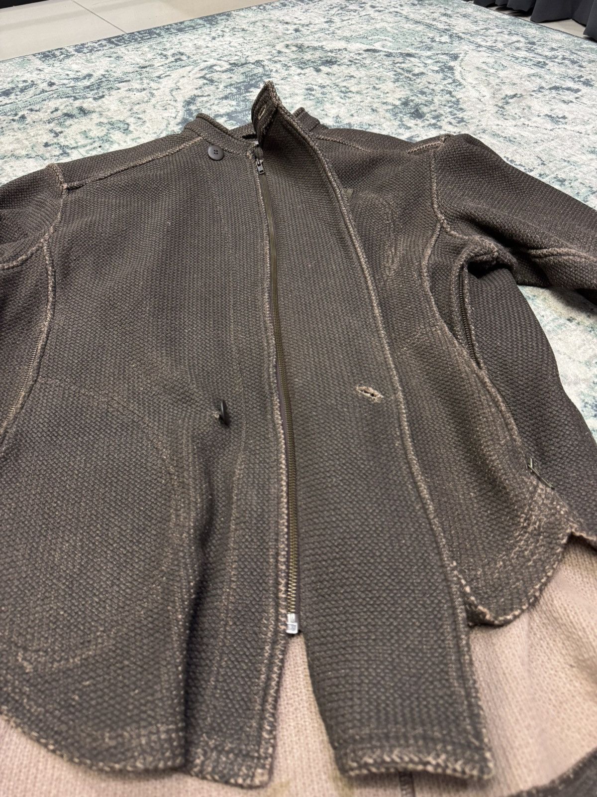 Issey Miyake 1982 ISSEY MIYAKE WAXED UPHOLSTERY SACK PATTERN HEAVY JACKET Size US L / EU 52-54 / 3 - 6 Thumbnail