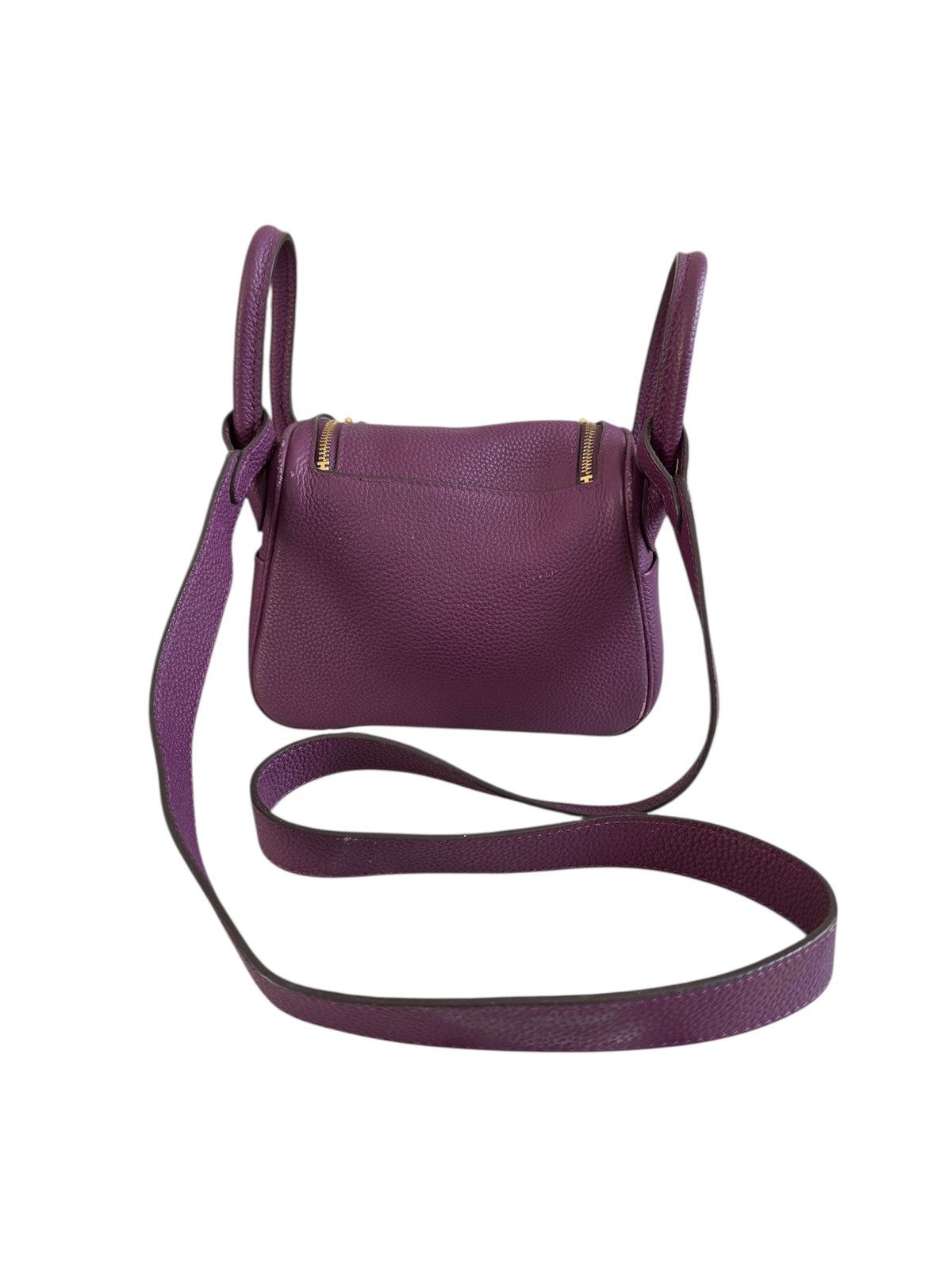 Designer LEATHER PURPLE BAG MINI BIRKIN STYLE SMALL GOLD HARDWARE Size ONE SIZE - 4 Thumbnail