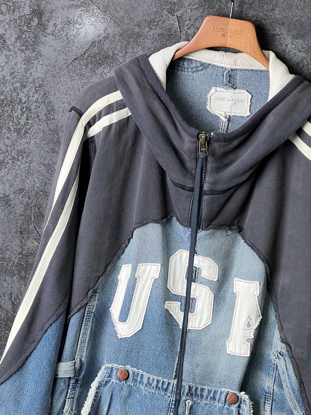 Greg Lauren GREG LAUREN Patchwork Cotton Hooded Cardigan Sweatshirt Size US M / EU 48-50 / 2 - 3 Thumbnail