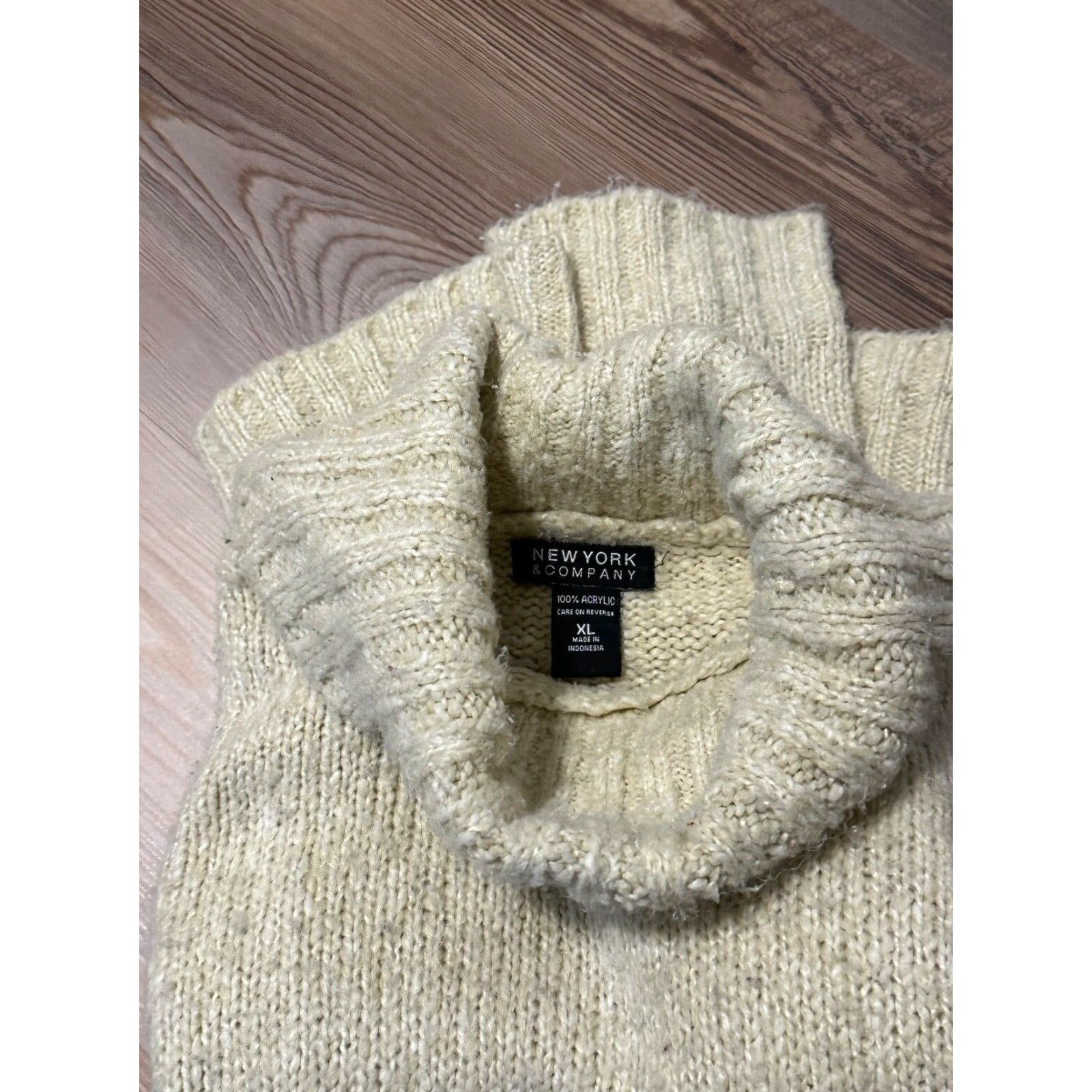 Vintage NYC Turtleneck Sweater Beige XL Women Pullover AS IS Size XL / US 12-14 / IT 48-50 - 3 Thumbnail