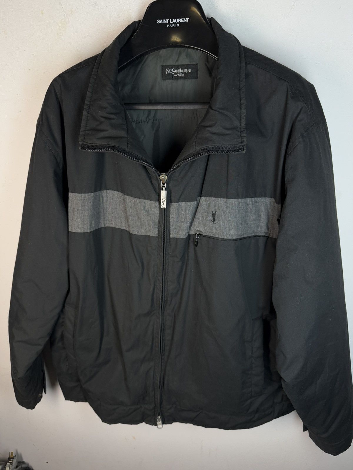 Warm YSL Jacket Black/Grey Autumn Bomber Vintage Luxury