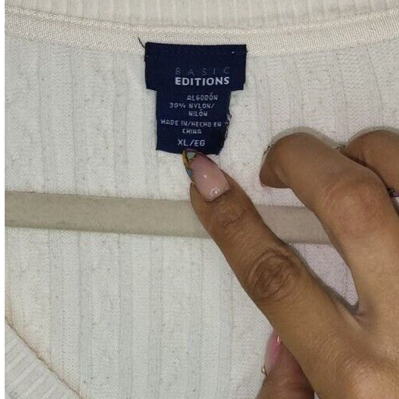 Basic Editions Basic Editions White Knit Long Sleeve Sweater Size XL Size XL / US 12-14 / IT 48-50 - 3 Thumbnail