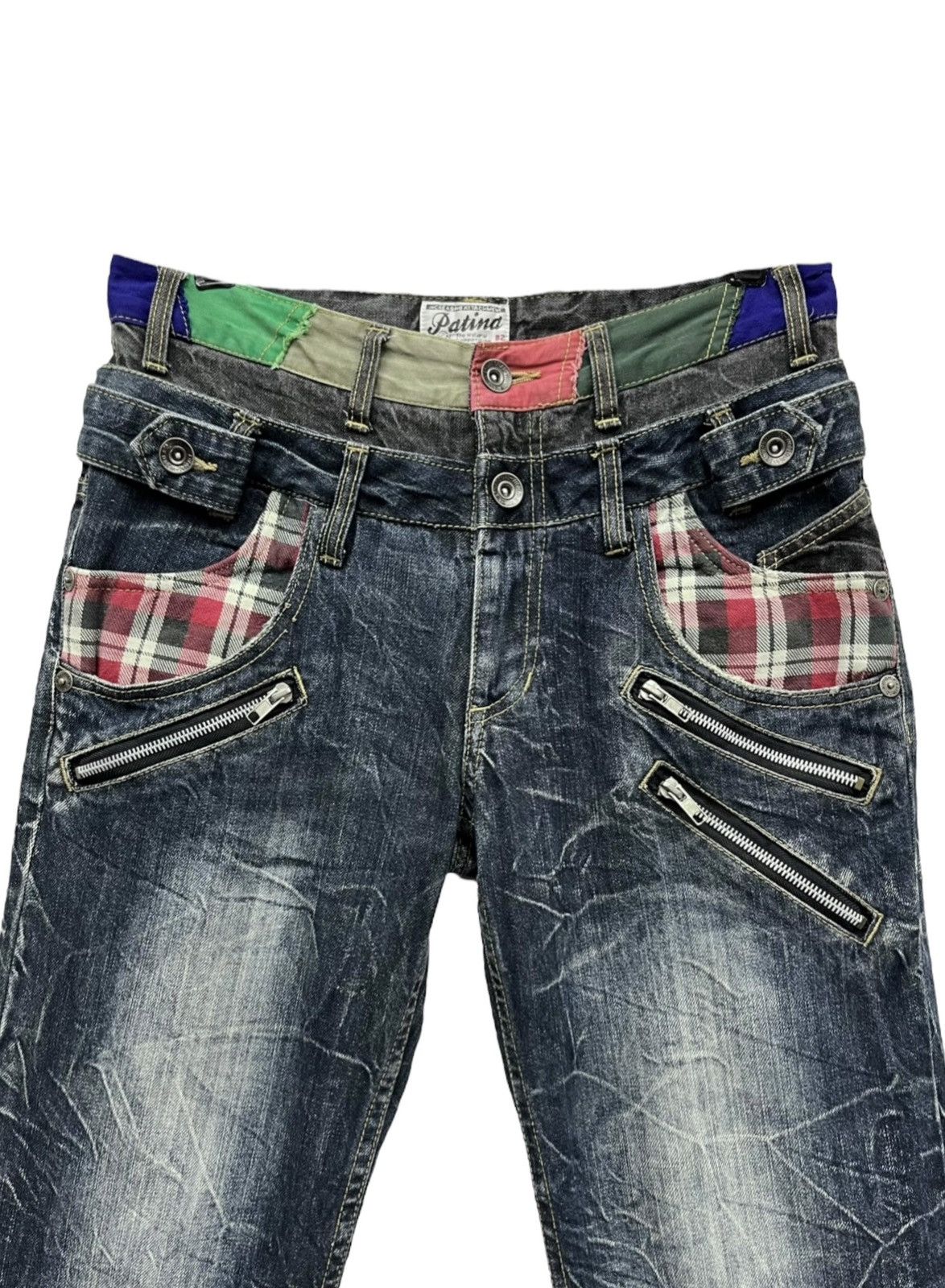 Japanese Brand 🔥PATINA Punk Tartan Double Waist Bondage Zippers Denim Size US 30 / EU 46 - 2 Thumbnail