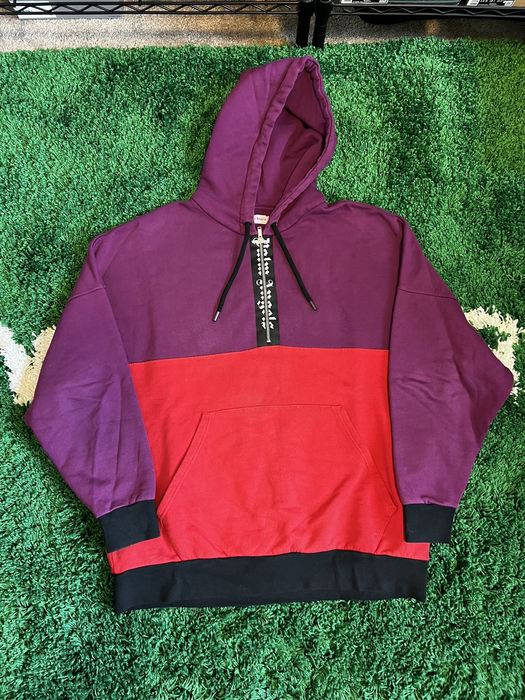 Purple red color block hot sale hoodie