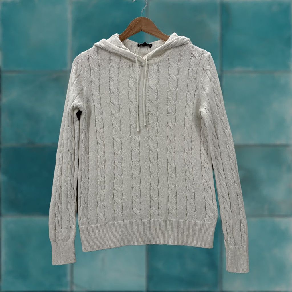 Brooks Brothers Brooks Brothers White Cotton Cable Knit Hooded Pullover Sweater Womens Small Size S / US 4 / IT 40 - 1 Thumbnail