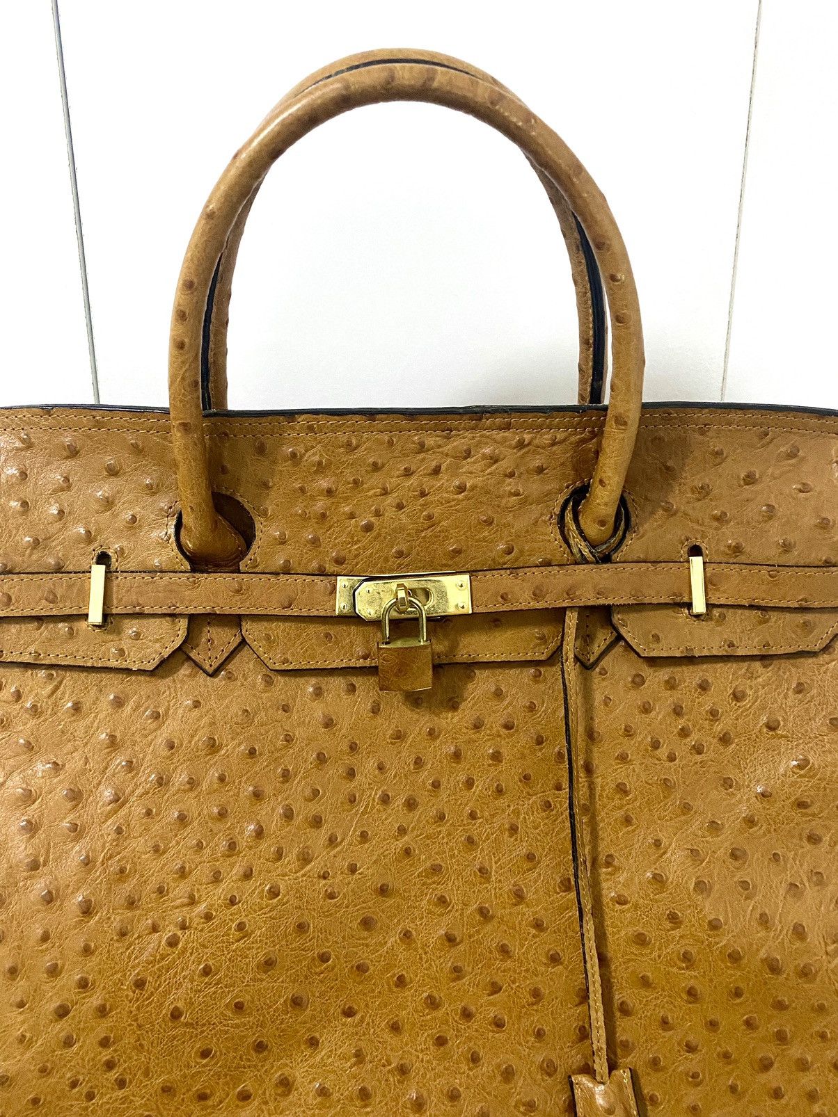 Japanese Brand Rare Ostrich patina Leather Birkin Bag Size ONE SIZE - 4 Thumbnail