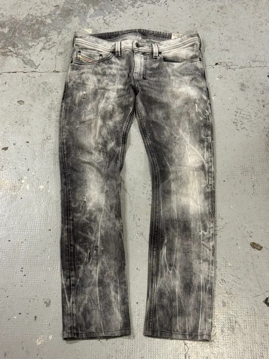 Diesel White & Grey Bleached Effect Slim Denim Jeans