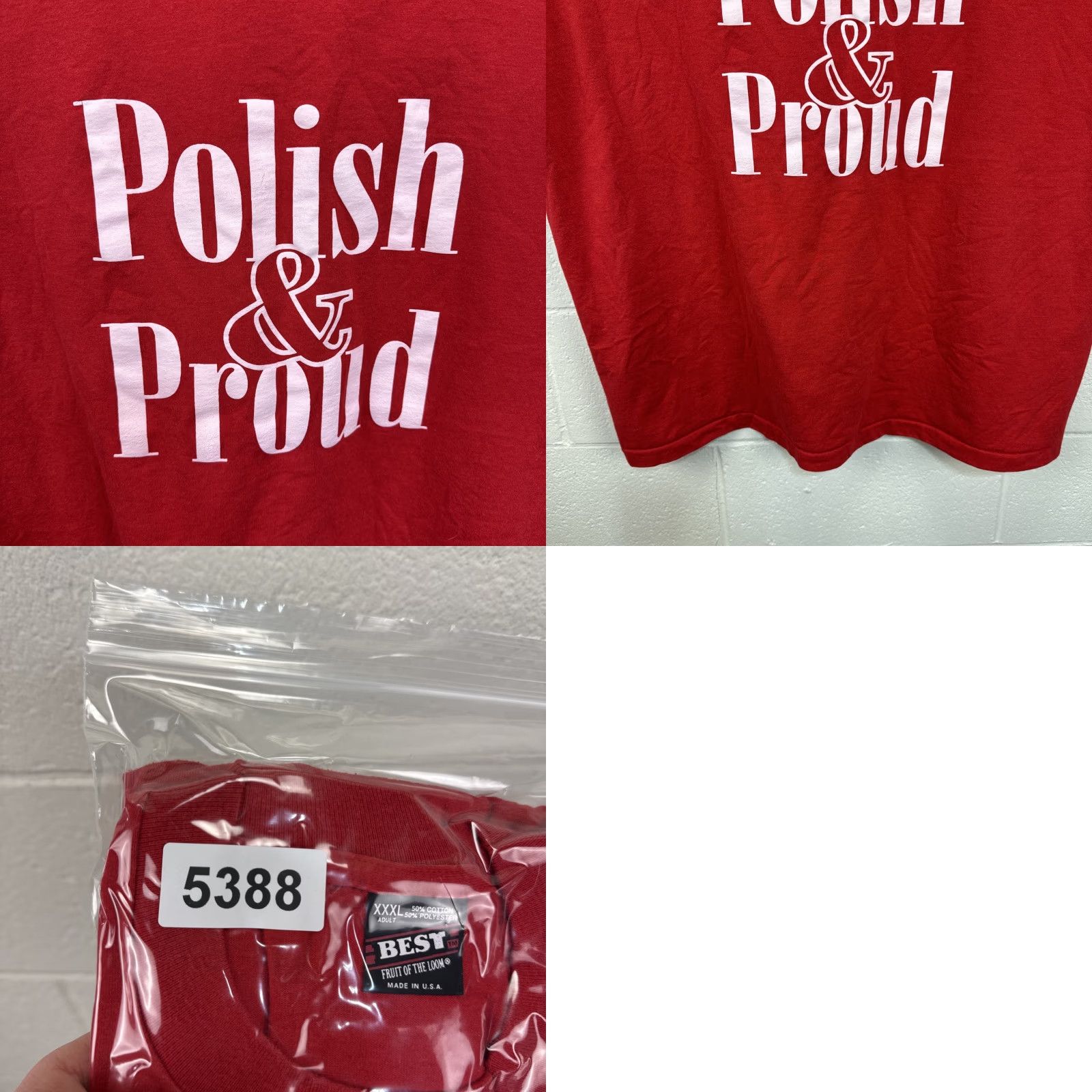 Fruit Of The Loom VINTAGE Fruit of the Loom T-Shirt Polish Poland City Festival 90s Polish & Proud Red 3XL Mens Shirt Size US XXL / EU 58 / 5 - 10 Thumbnail