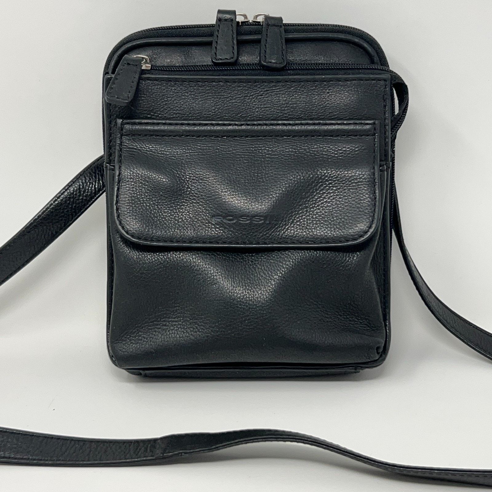 Fossil Fossil Black Leather Mini Crossbody Bag Credit Card Pockets Size ONE SIZE - 3 Thumbnail