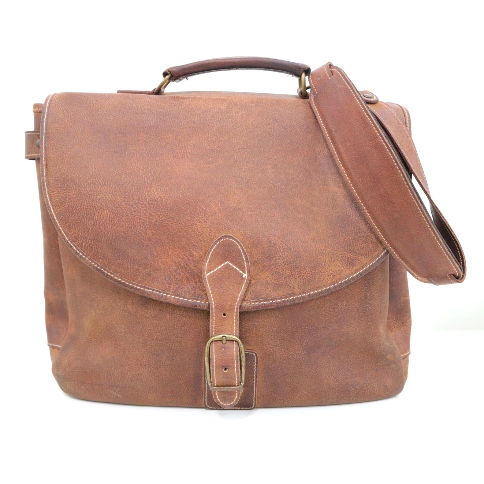 image of Korchmar Messenger Bag Briefcase Leather Brown Crossbody Strap Classic Vintage in White, Men's