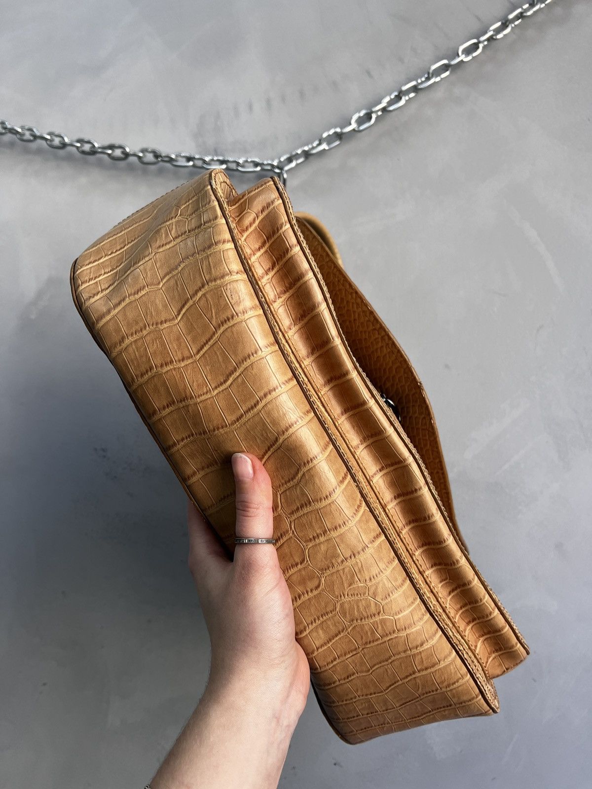KMRii Tan Crocodile pattern Leather Handbag Y2K kmrii style Size ONE SIZE - 9 Thumbnail