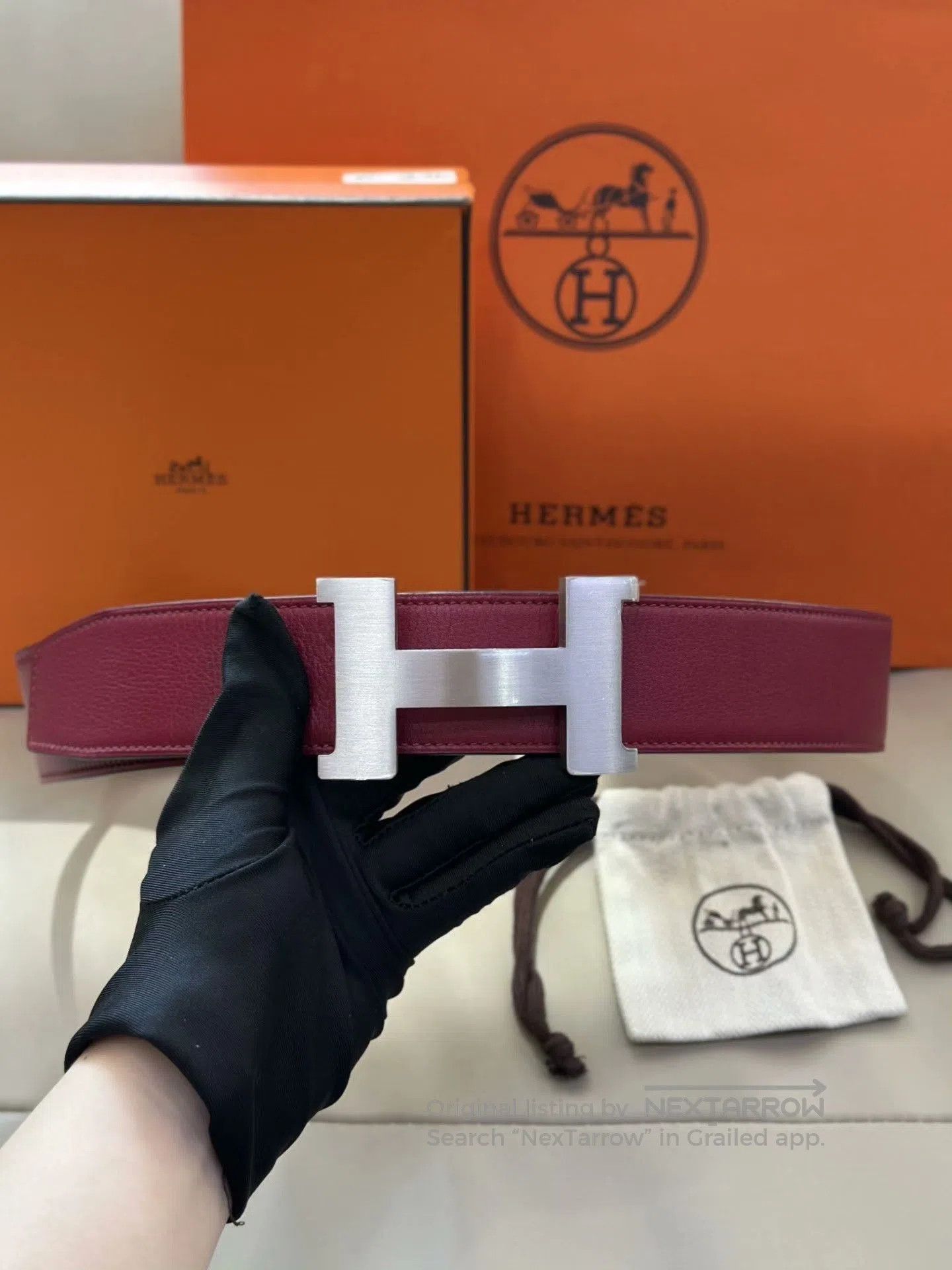Hermes Hermes Burgundy-Brown Leather Belt. Size ONE SIZE - 1 Thumbnail