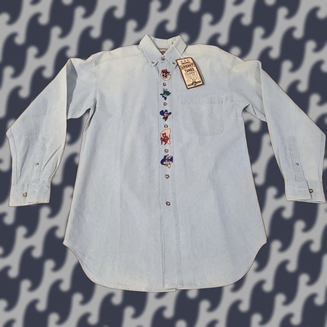 Denime VINTAGE Warner Brothers Looney Tunes Denim Button-Down Shirt Small Men Blue Western Casual Workwear Mens Size US S / EU 44-46 / 1 - 1 Thumbnail
