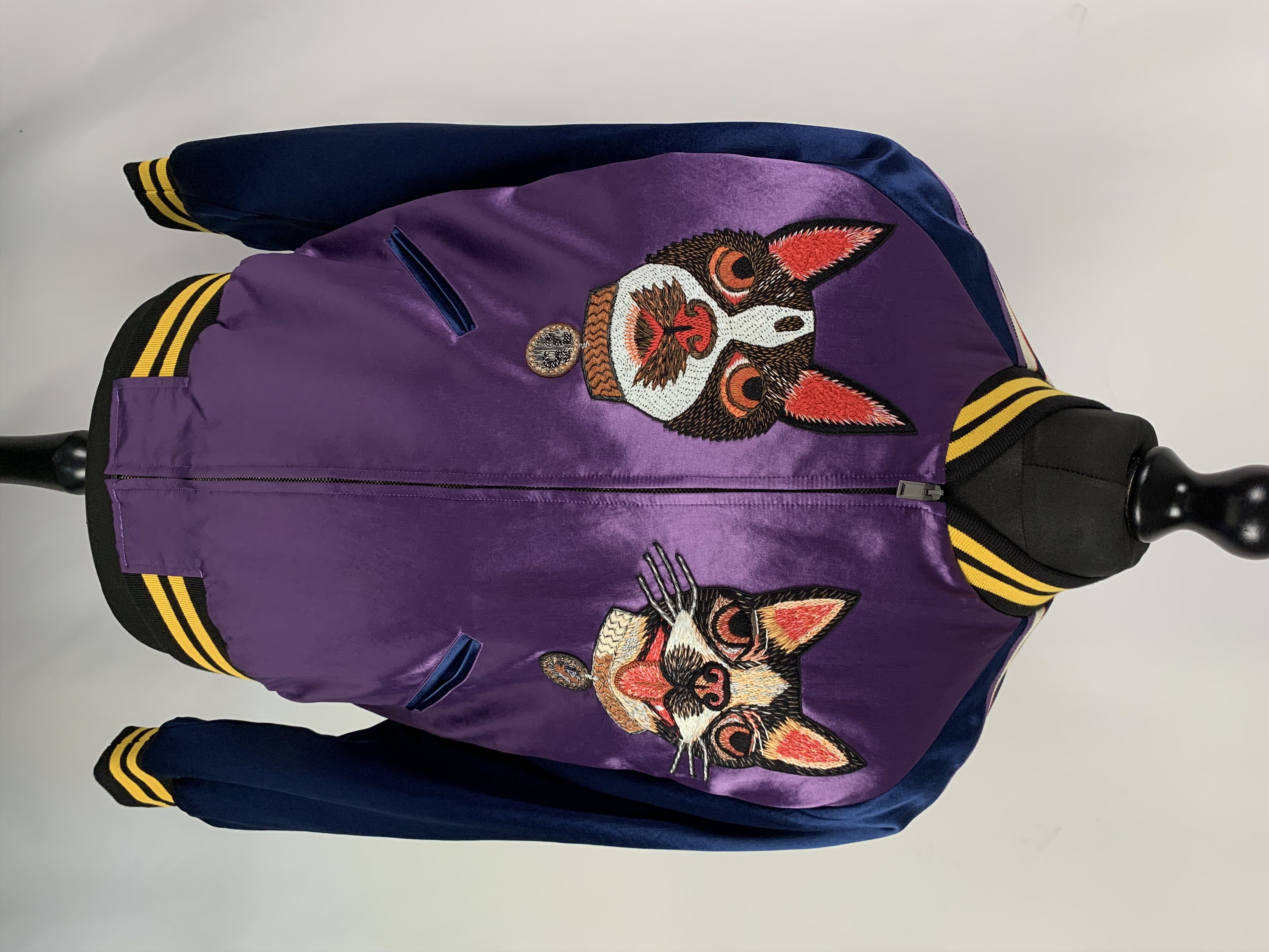 image of Gucci Silk Purple Dog & Cat Bomber Jacket, Men's (Size Large)