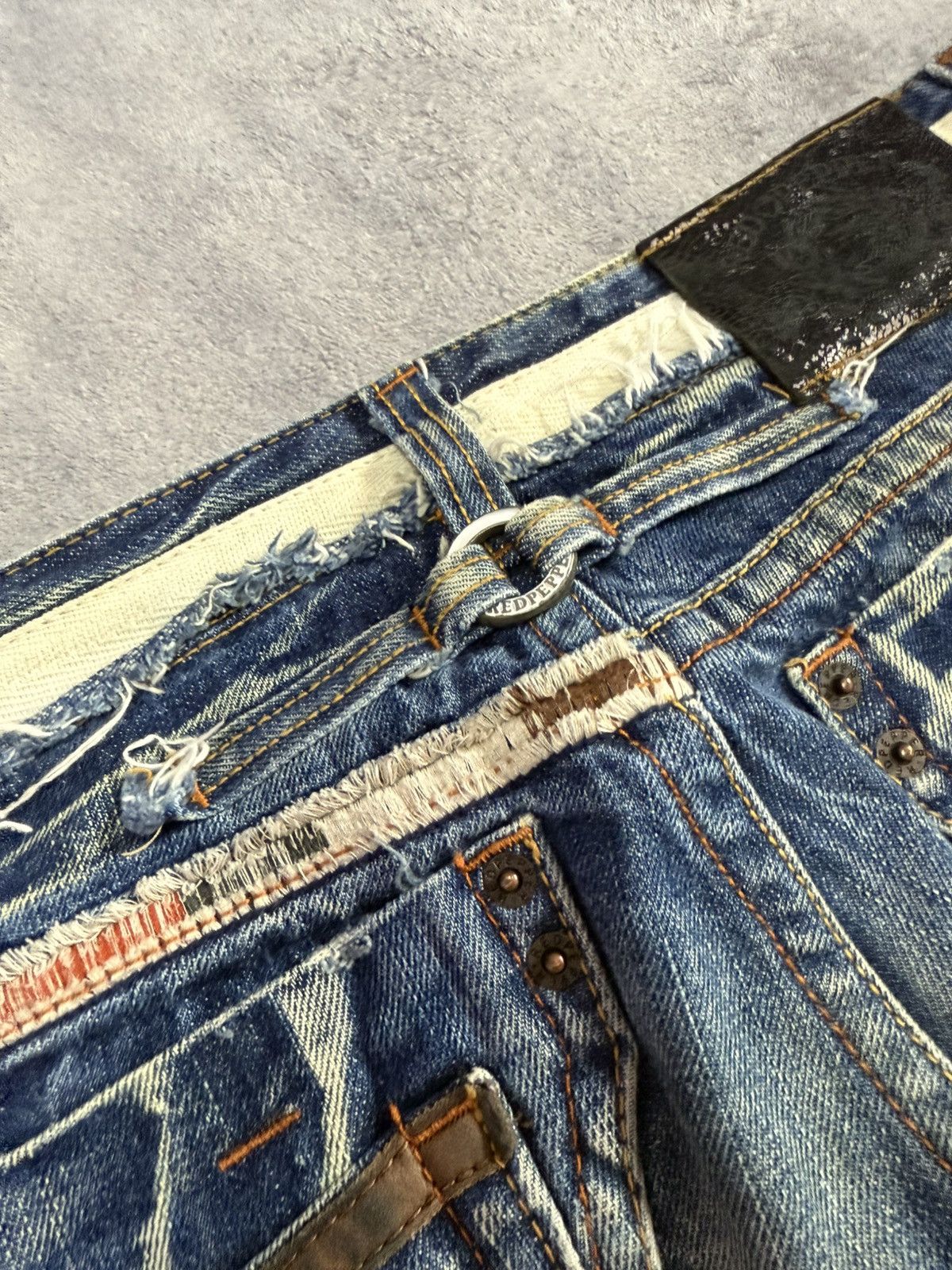 GOSTAR DE FUGA × LOWBOX Red Pepper Japan Native War Bonnet Embroidered Flared Jeans Size US 28 / EU 44 - 10 Thumbnail