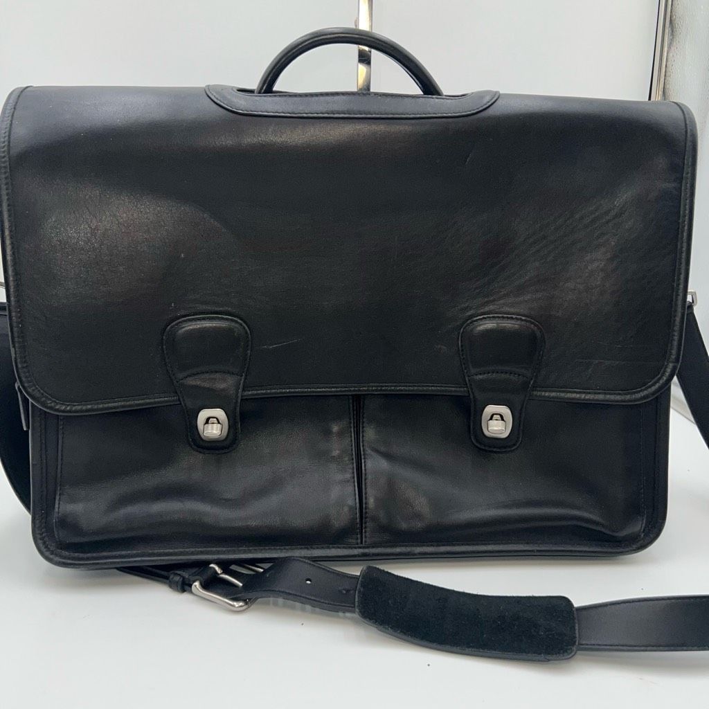 Coach COACH PRESCOTT 90s Vintage BLACK LEATHER LAPTOP BRIEFCASE MESSENGER BAG WITH COA Size ONE SIZE - 1 Thumbnail