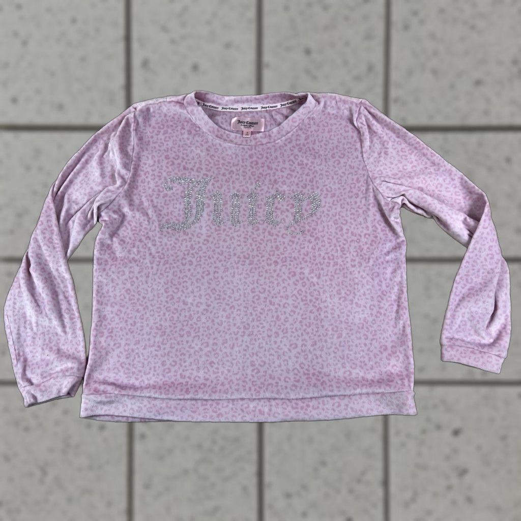 Juicy Couture Juicy Couture Women Sleep Top Pink Leopard Rhinestone Velour Medium Cozy Round Neck Pullover Sleeves Long Size M / US 6-8 / IT 42-44 - 1 Thumbnail