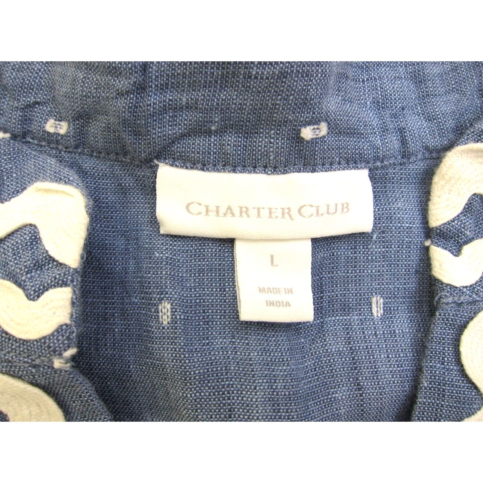 Charter Club Charter Club Blouse Sleeveless Tunic 100% Linen Blue White Embroidered Large Womens Size L / US 10 / IT 46 - 4 Thumbnail
