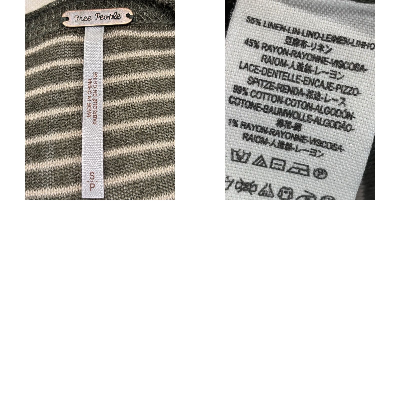 Free People Free People Blouse Women Size Small Olive Linen Stripe 3/4 Sleeve Round Neck Boxy Love Me Do Size S / US 4 / IT 40 - 8 Thumbnail