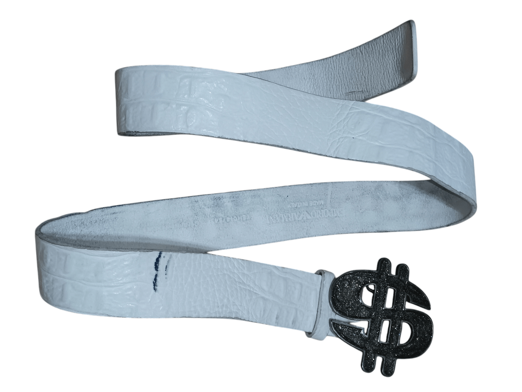 Emporio Armani EMPORIO ARMANI CROC EMBOSSED LEATHER BELT $ SYMBOL BUCKLE Size 34 - 1 Thumbnail