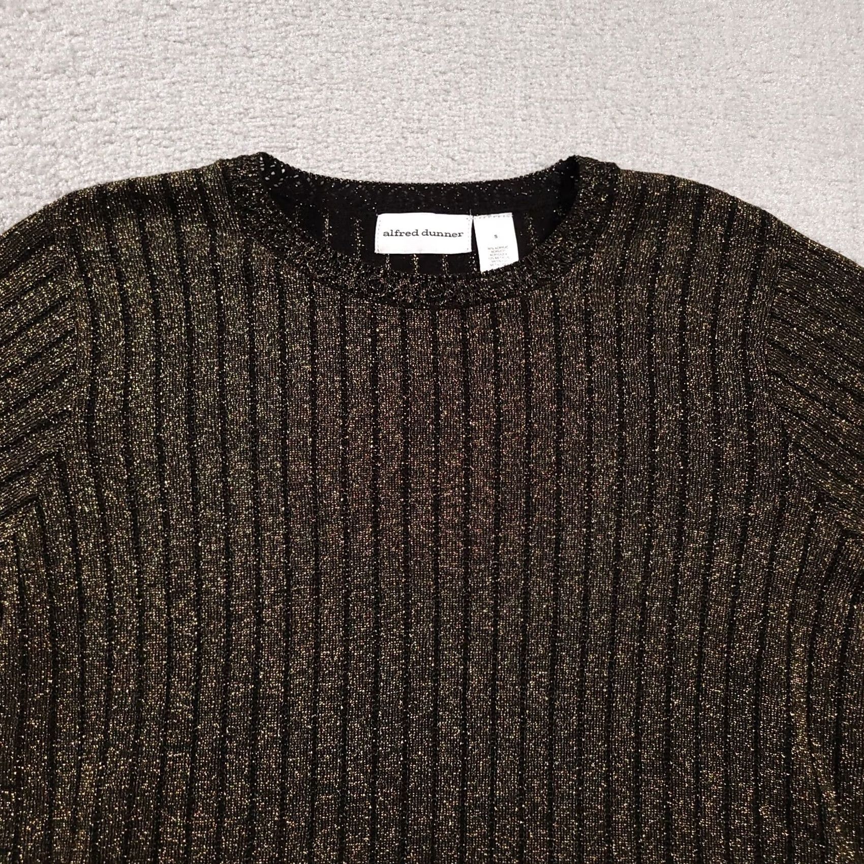 Vintage VINTAGE Alfred Dunner Shirt Women S Gold Black L/S Sweater Shimmer USA Ribbed 90s Mens Women Girls? Size S / US 4 / IT 40 - 3 Thumbnail