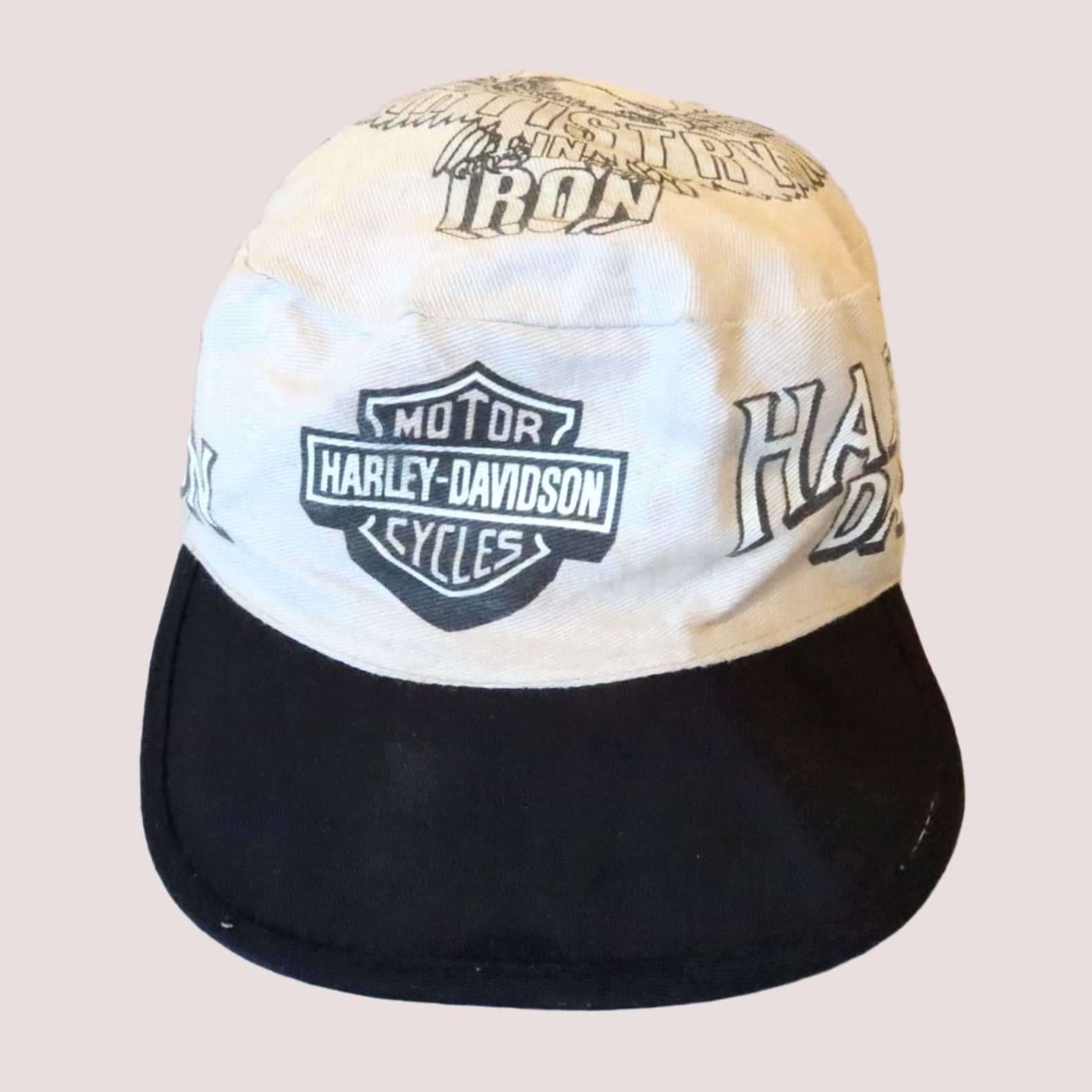 Harley Davidson Vintage Harley-Davidson Hat Cap Men One Size White Pilbox 90s Motorcycles Pencilbox? Size ONE SIZE - 1 Thumbnail