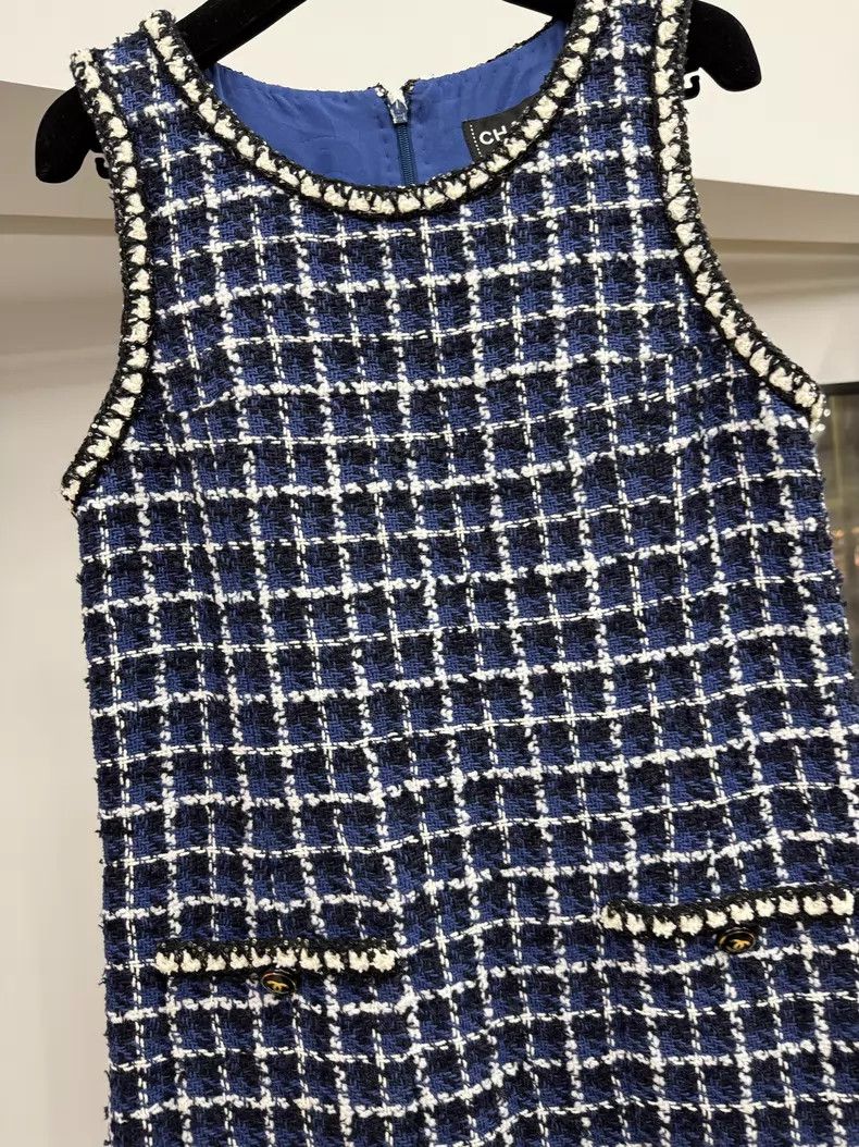 Chanel Chanel Blue and white plaid tweed dress Size XS / US 0-2 / IT 36-38 - 2 Thumbnail