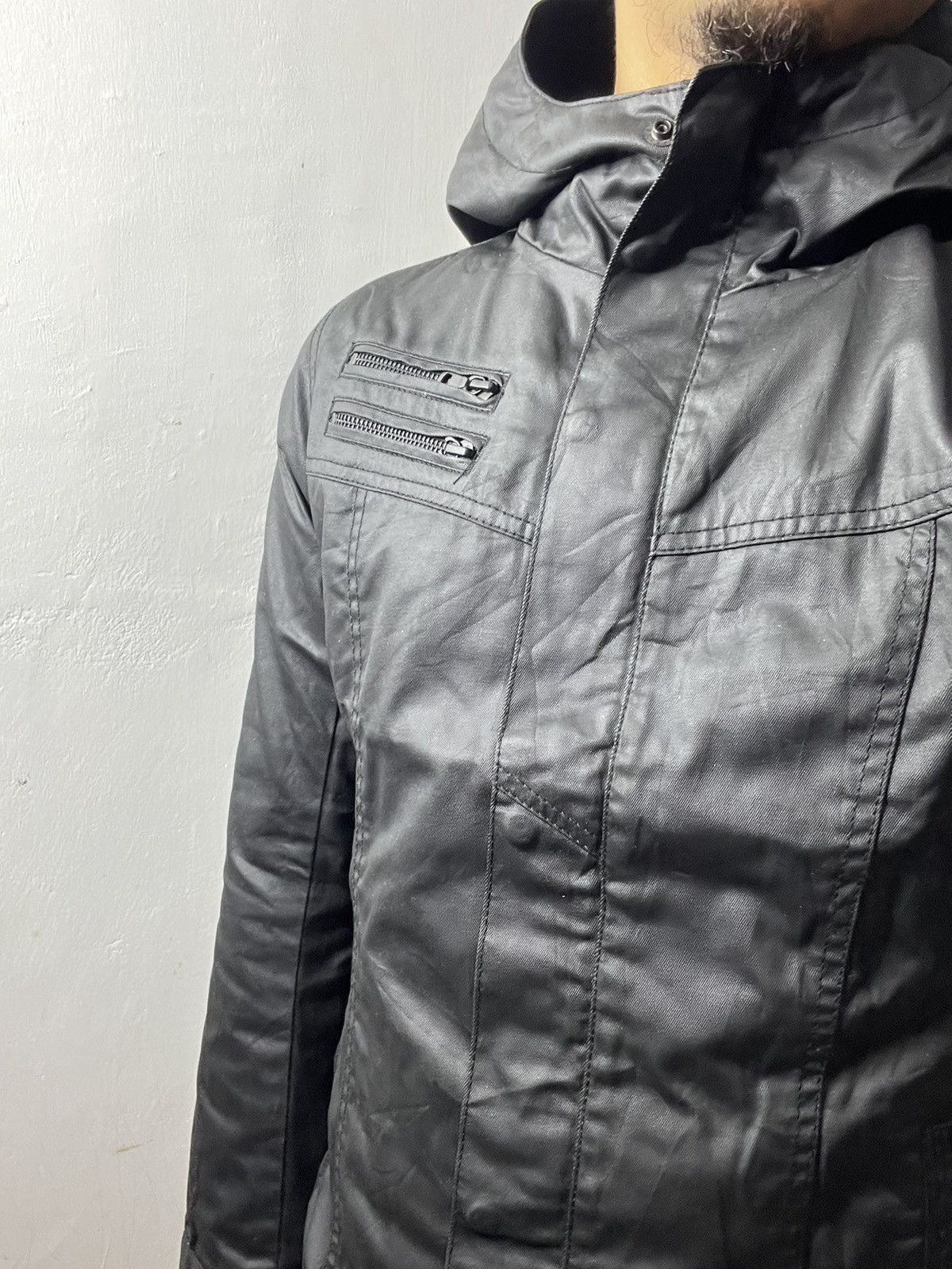 Japanese Brand 2000s Coated Cloth waxed black vkei moto jacket Size US M / EU 48-50 / 2 - 2 Thumbnail