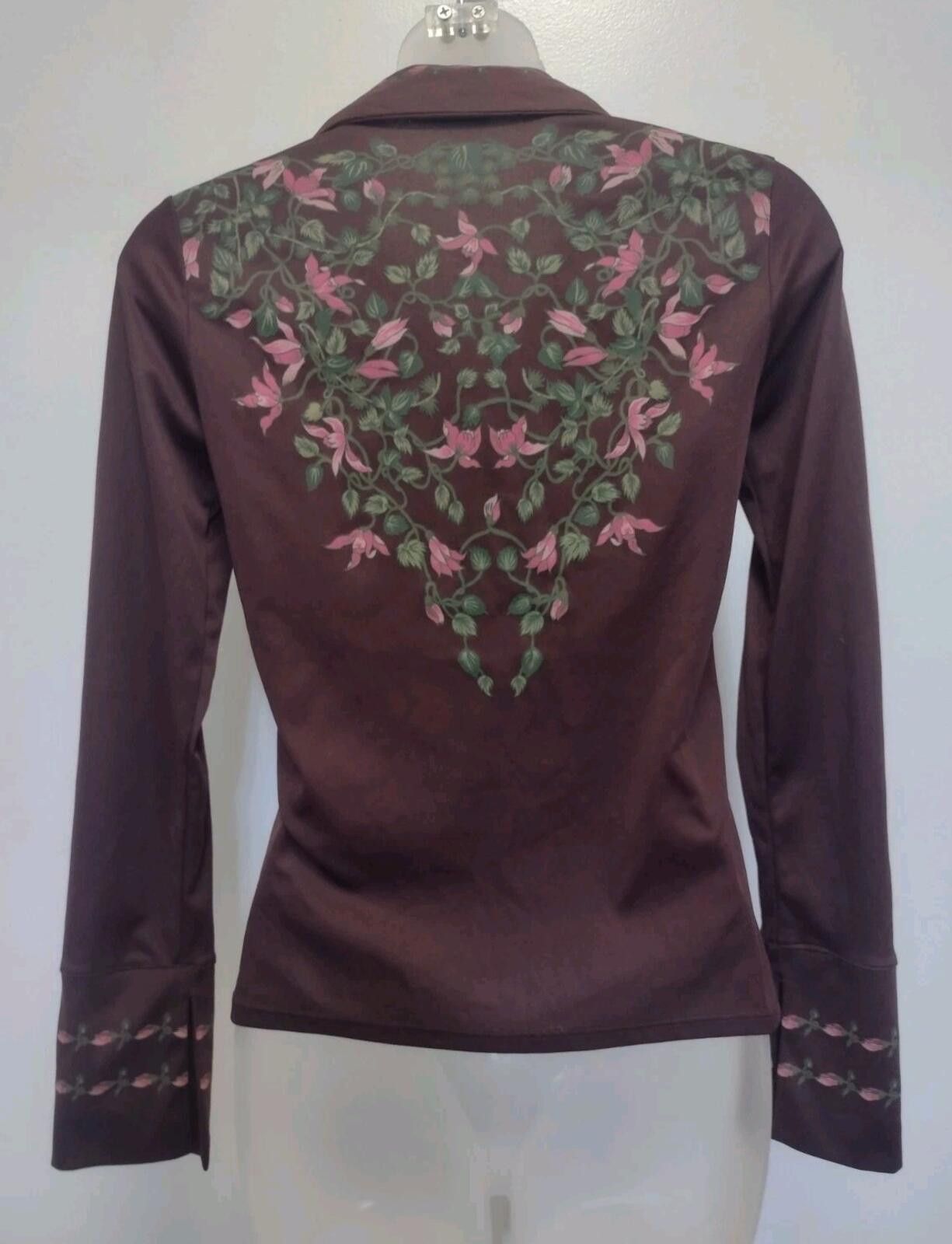 The Unbranded Brand 70s Brown Floral Print Button Up Blouse Long Sleeve Boho XS Size XS / US 0-2 / IT 36-38 - 2 Thumbnail