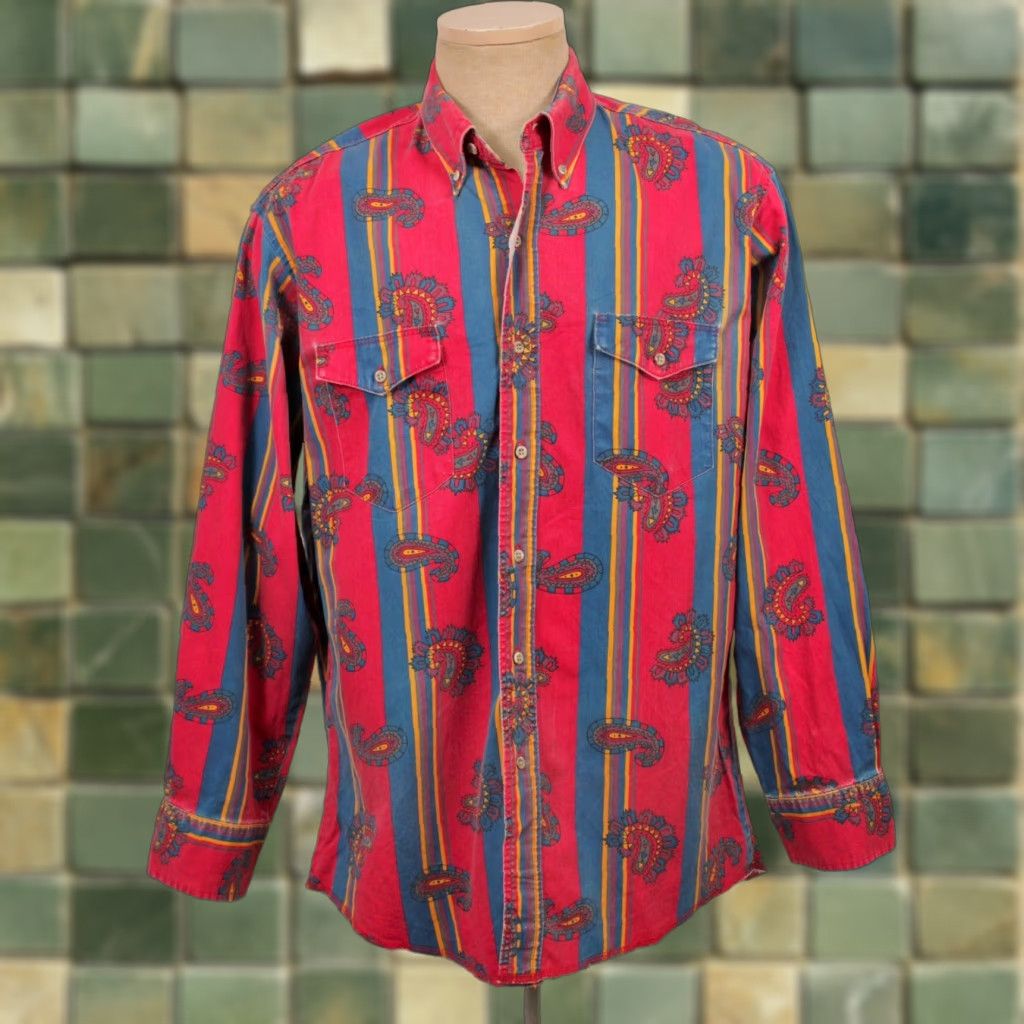 Wrangler VINTAGE Wrangler Western Shirt Mens 33 Red Blue Paisley 90s Shirt Wrangler 1990s"" Size US XS / EU 42 / 0 - 1 Thumbnail