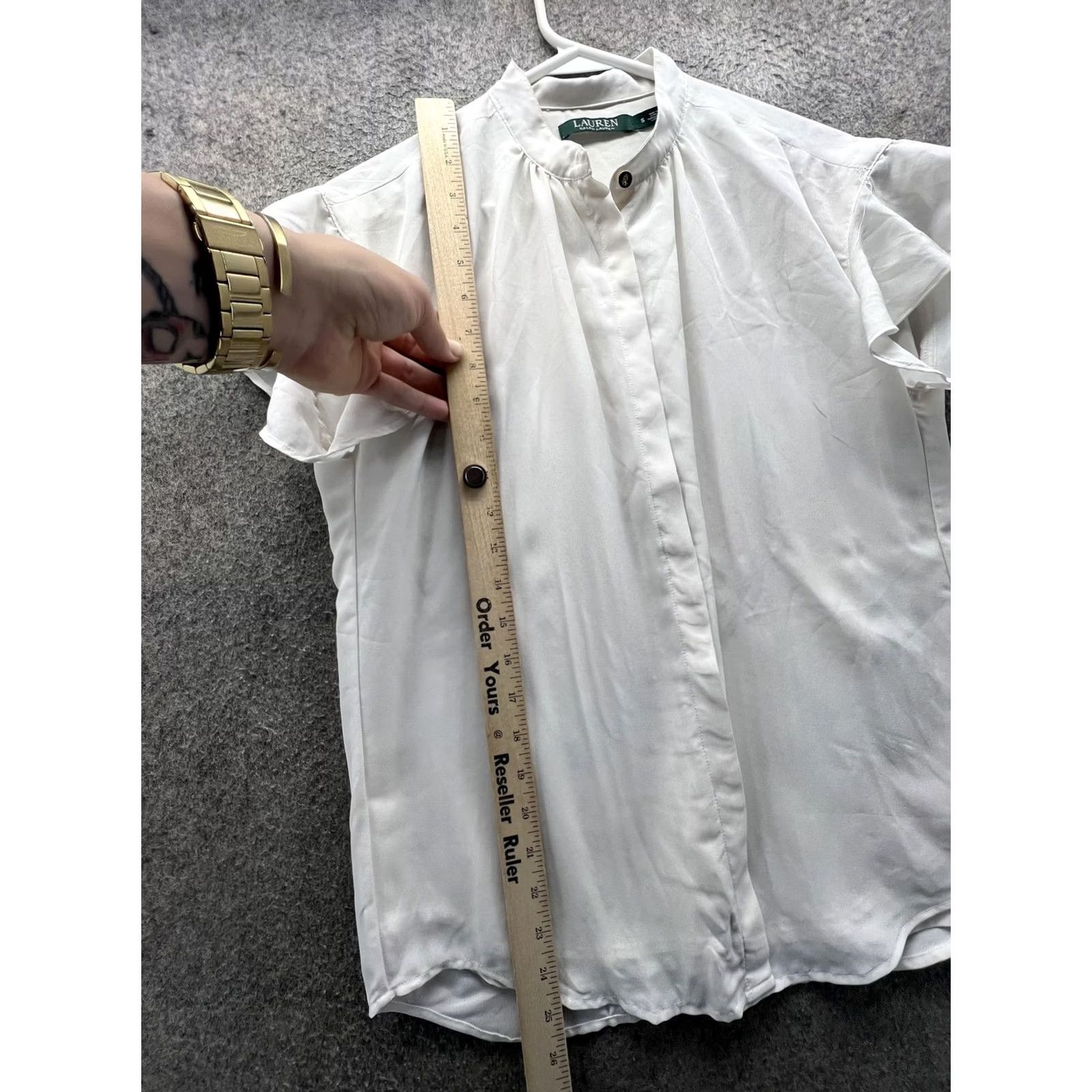 Ralph Lauren Lauren Ralph Lauren Blouse Womens Small White High Neck Flutter Sleeve Woven Top Size S / US 4 / IT 40 - 6 Thumbnail