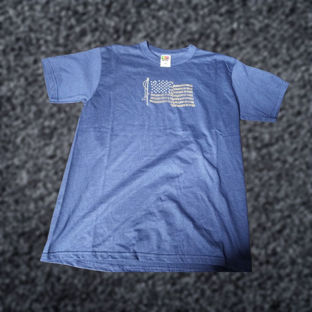Fruit Of The Loom VINTAGE Fruit of the Loom T-Shirt Men Retro American Flag Navy Embellished M Blue Cotton Blend Short Sleeve Crew Neck Graphic Print Patrotic 63? Size US M / EU 48-50 / 2 - 1 Thumbnail