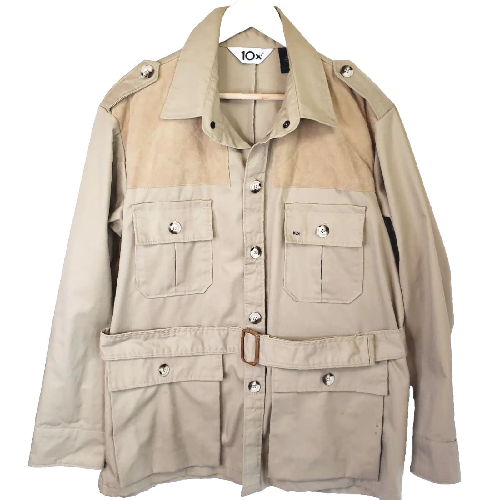 J Brand VINTAGE 10X Brown Safari Jacket Outdoor Four Pocket Shooting Jacket Leather Shoulders Mens L Regular Brown Cotton Size US L / EU 52-54 / 3 - 2 Thumbnail