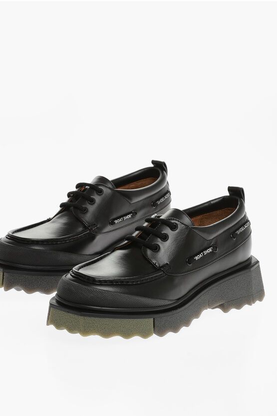 image of Off White Leather Derby Shoes With Sponge Effect Sole in Black, Men's (Size 11)