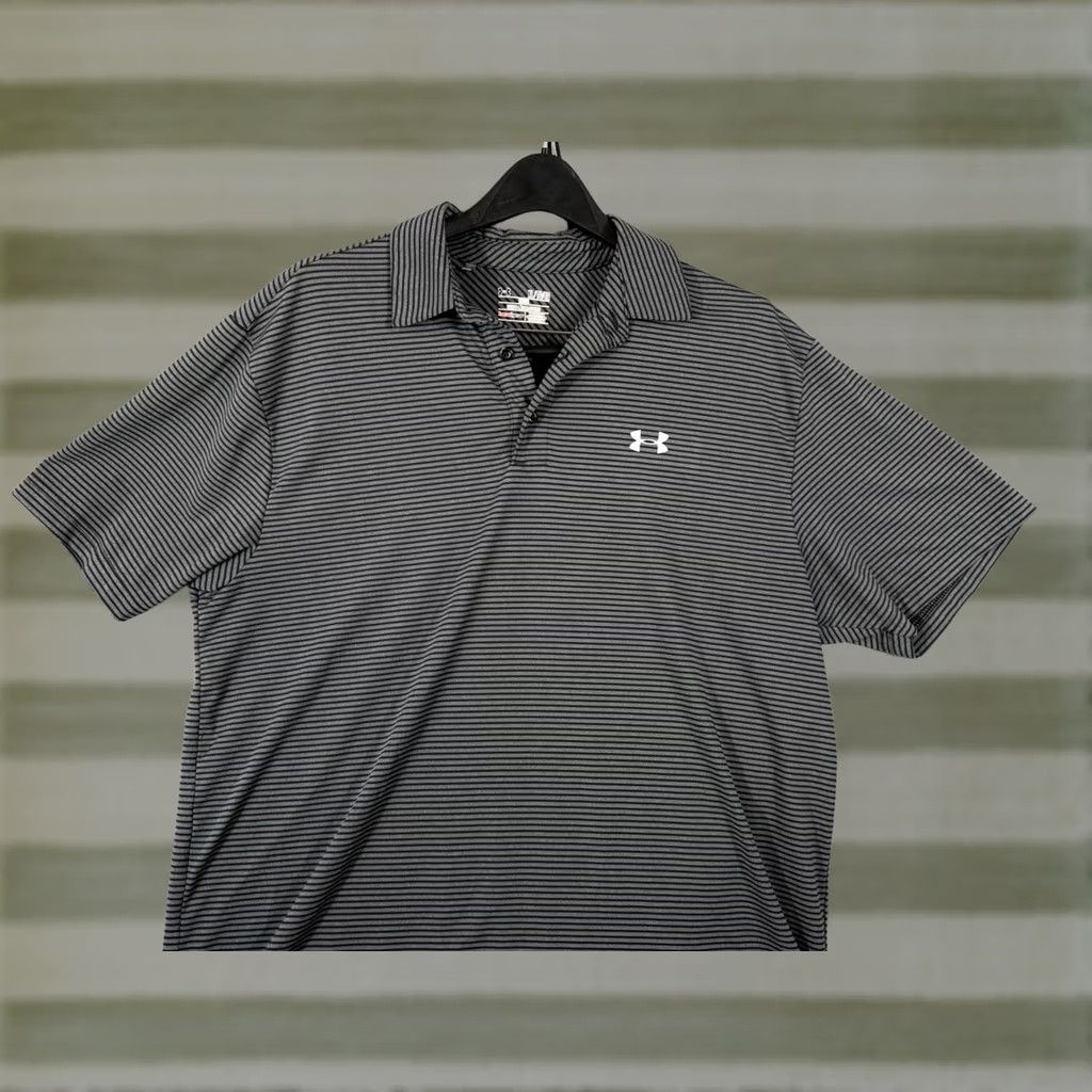 Under Armour Under Armour Polo Shirt Mens XL Gray Black Pinstriped Stretch HeatGear Loose Size US XL / EU 56 / 4 - 1 Thumbnail