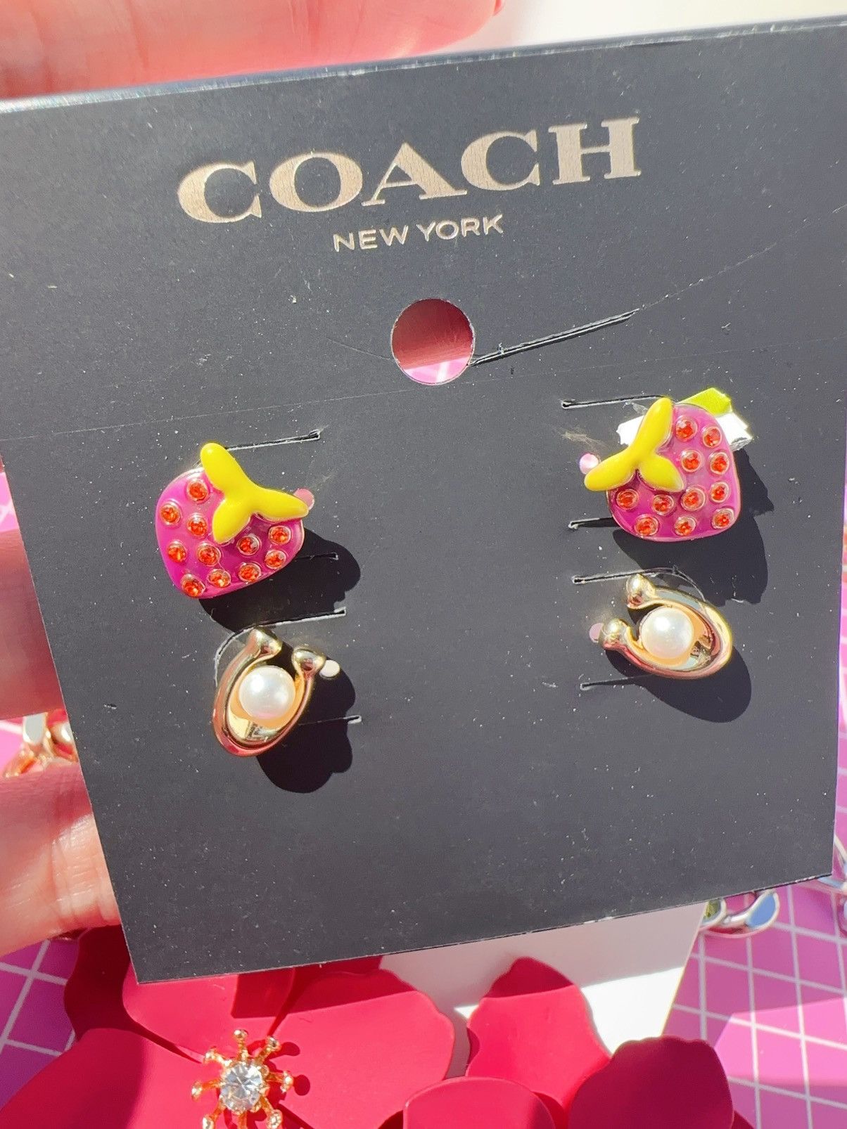 Coach NEW Coach Strawberry & Signature Stud Earrings Set CI887 Size ONE SIZE - 6 Thumbnail