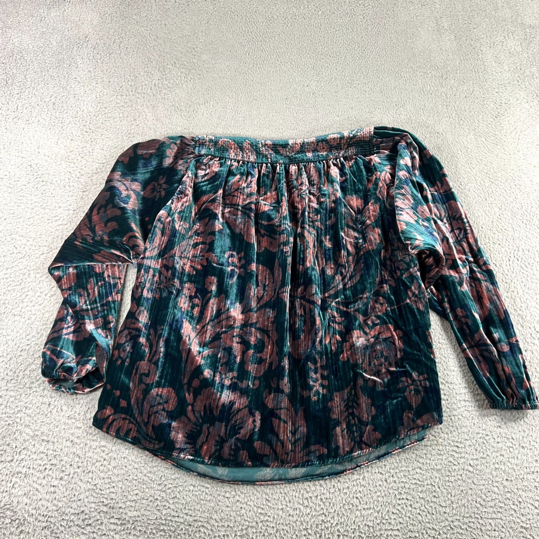 Anthropologie VINTAGE? No, it's not vintage. Anthropologie Blouse Shirt Bohemian Peasant V-Neck Velvet Floral Long Sleeve S Blue/Teal 2010s Boho Womens Size S / US 4 / IT 40 - 7 Thumbnail