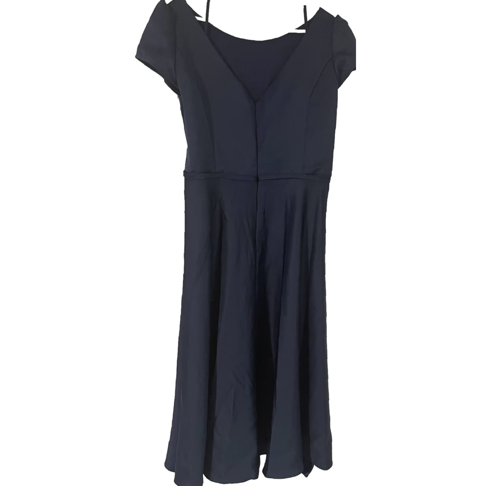 Mac Duggal VINTAGE Mac Duggal Satin Puff Shoulder Tea Length Dress Plus Size 18 Navy Blue Women's Cocktail Wedding Size XXL / US 16-18 / IT 52-54 - 5 Thumbnail