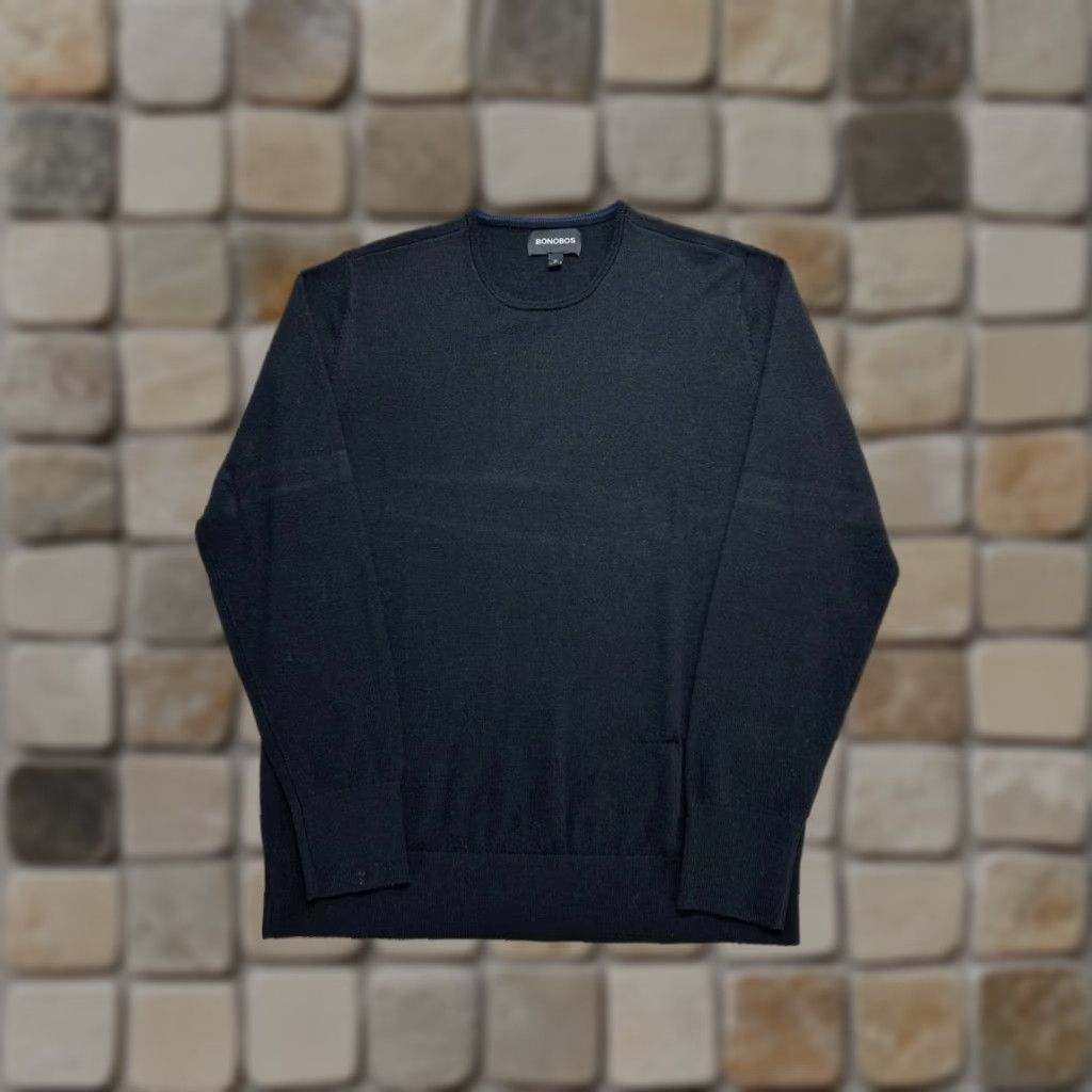 Bonobos Bonobos Mens Sweater Medium Black Merino Wool Knit Pullover Size US M / EU 48-50 / 2 - 1 Thumbnail