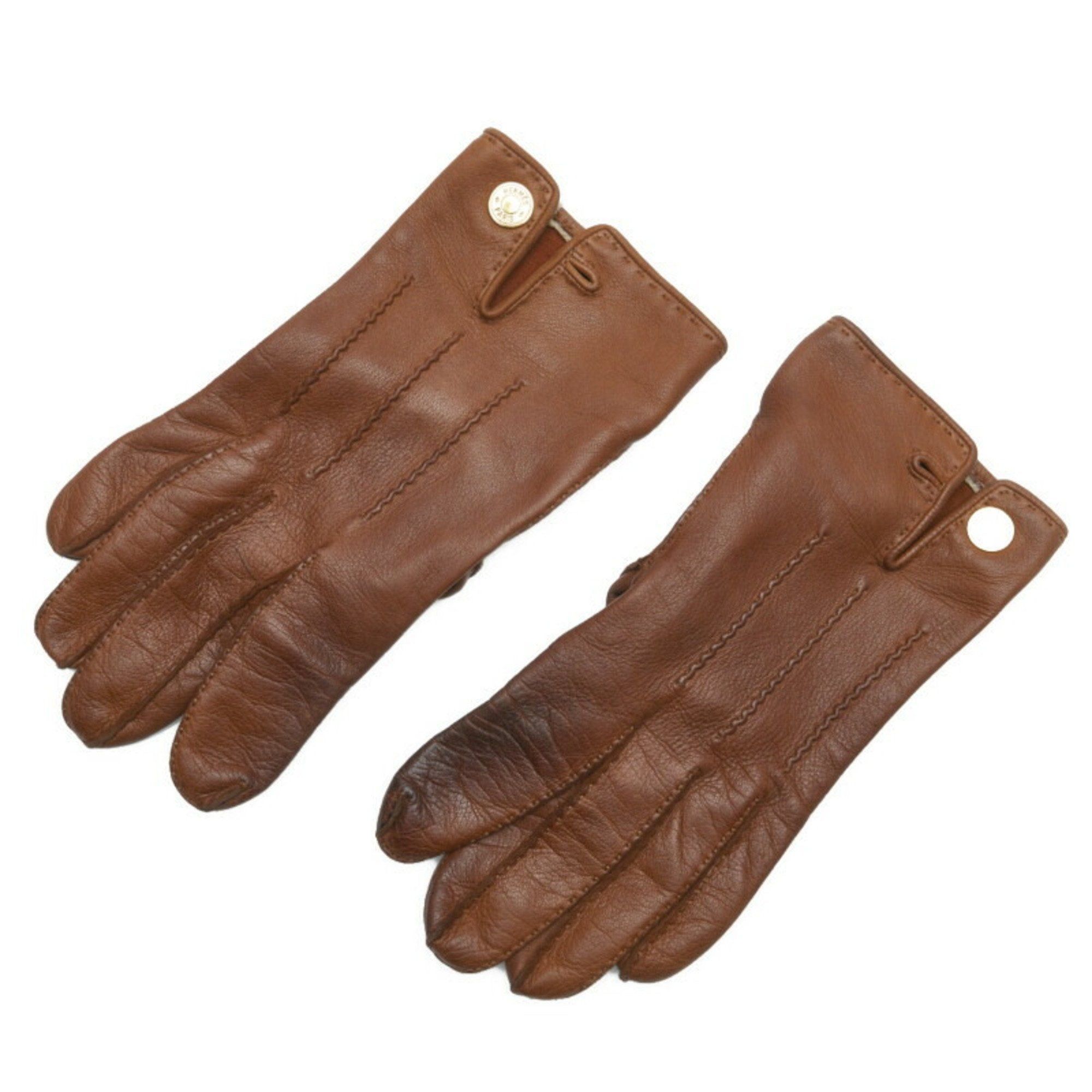 image of Hermes Gloves Brown Leather Ladies in Black, Women's
