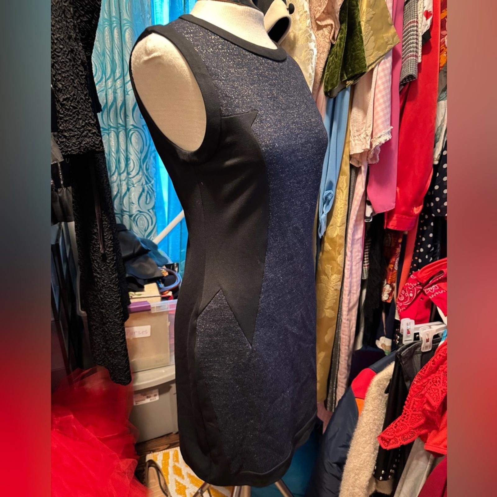 Designer MNG Black Gold Indigo Sheath Mini Dress Sleeveless Crew Neck Size S / US 4 / IT 40 - 2 Thumbnail