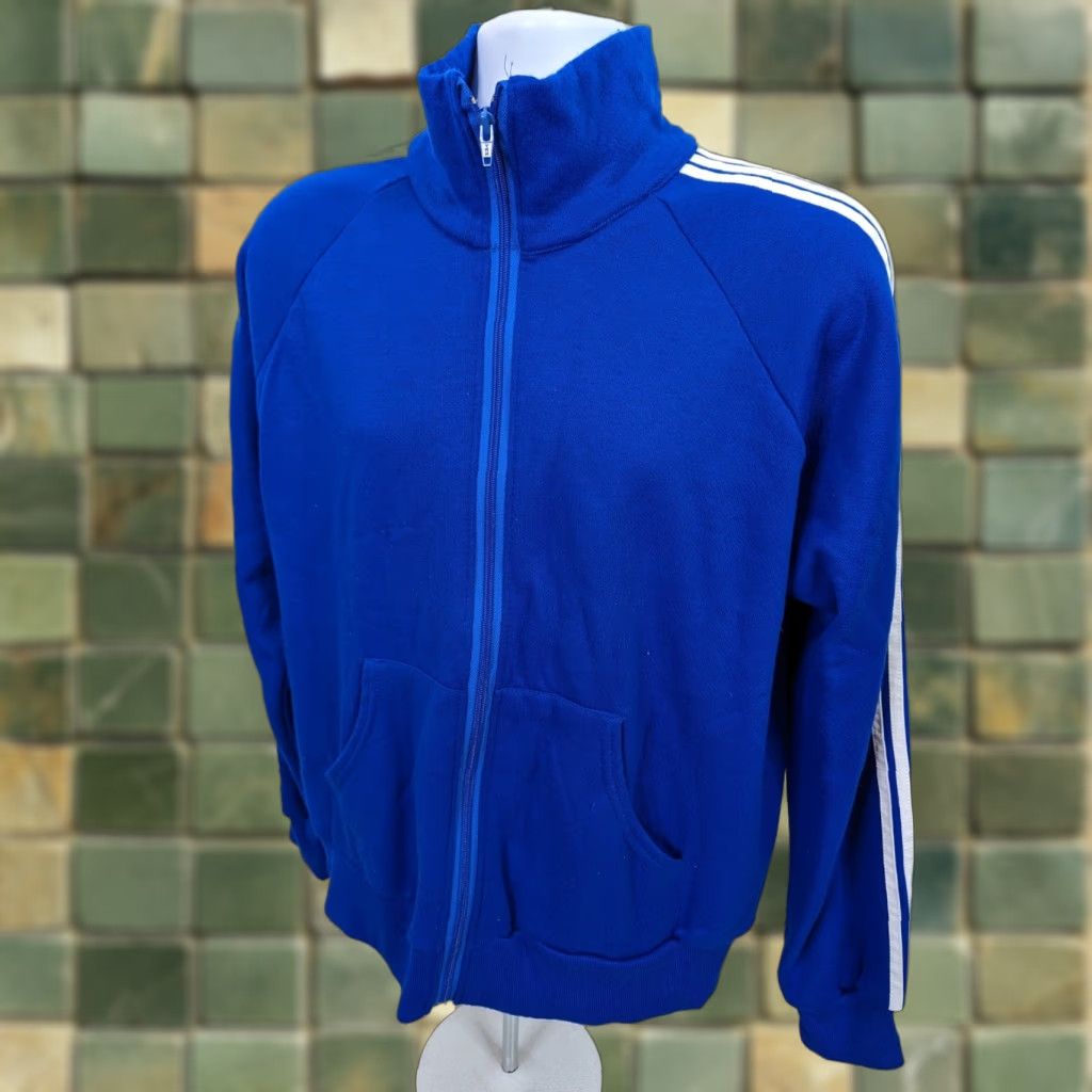 Vintage VINTAGE 80s TRACK JACKET Raglan Mens L Blue Striped USA Sweatshirt Warm Up Jacket Size US L / EU 52-54 / 3 - 1 Thumbnail