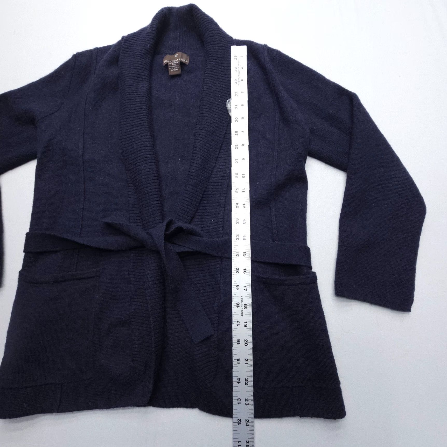 Vintage VINTAGE Halogen Fenn Wright Manson Tie Waist Open Cardigan Womens Medium Blue Merino Wool Blend Size ONE SIZE - 5 Thumbnail