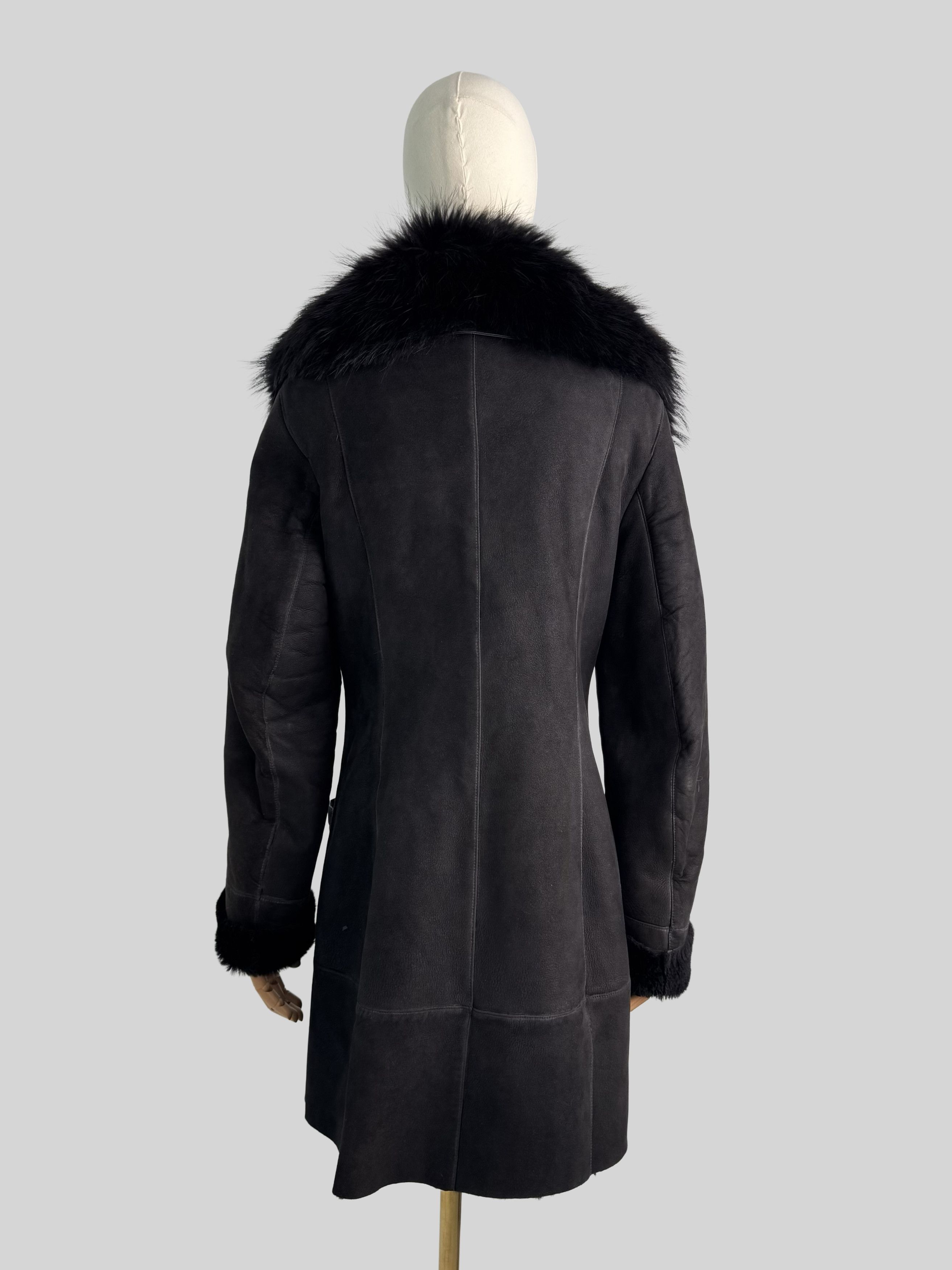 Vintage Women Vintage Sheepskin Leather Coat Black Fur Collar Size M / US 6-8 / IT 42-44 - 4 Thumbnail